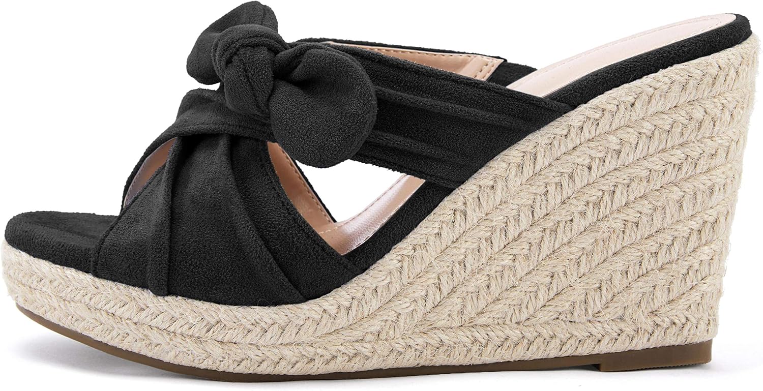Womens Espadrilles Wedge Sandals Slides Platform Slip on Bow Knot Open Toe Summer Mules Shoes - Image 3