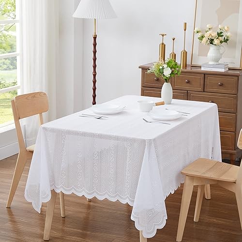 LINENZONE Mantel redondo de encaje con elegante fondo festoneado para cualquier evento especial como boda, fiesta de cumpleaños, baby shower,