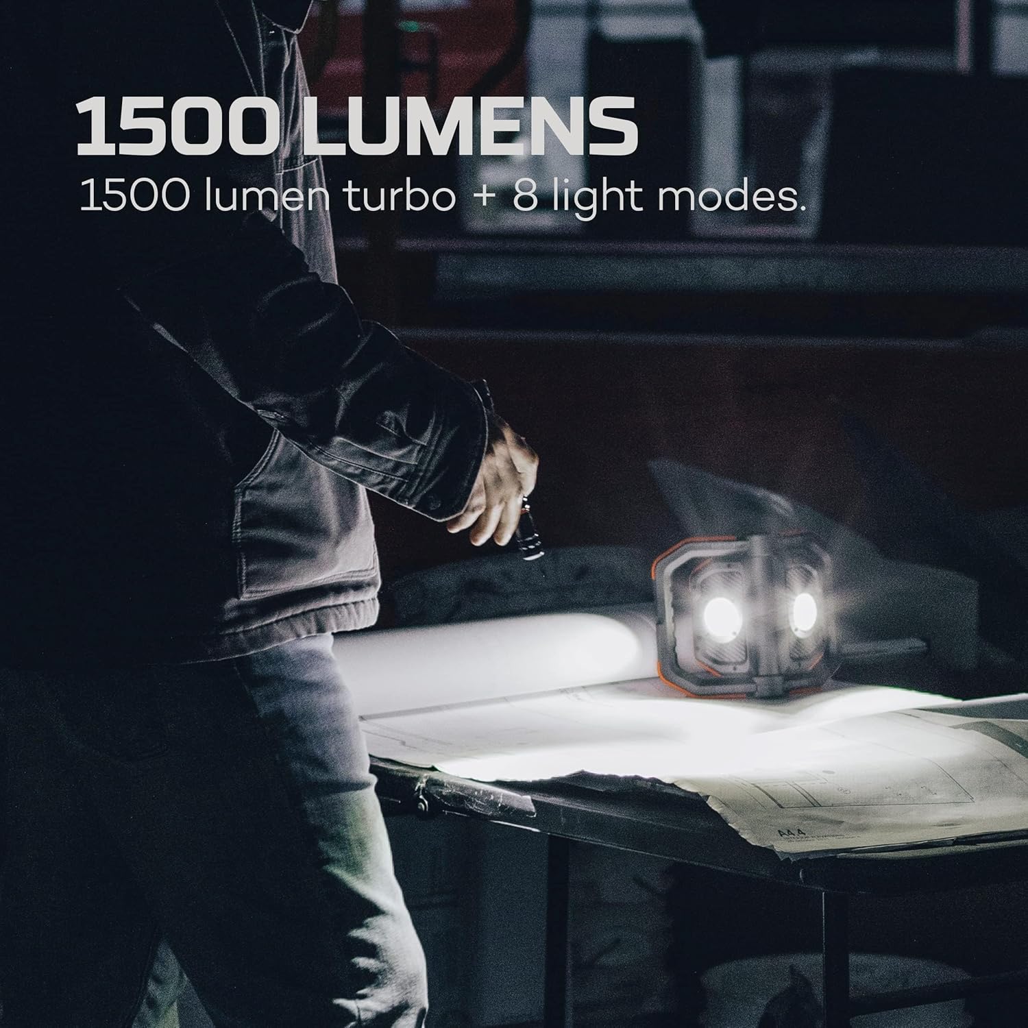 NEBO Master Series WL1500 COB Work Light | 1500 Lumens, 8 Light Modes, Rechargeable LED Light with 4000mAh Power Bank, Waterproof & Durable for Outdoor Use, Includes USB-C Charging Cable