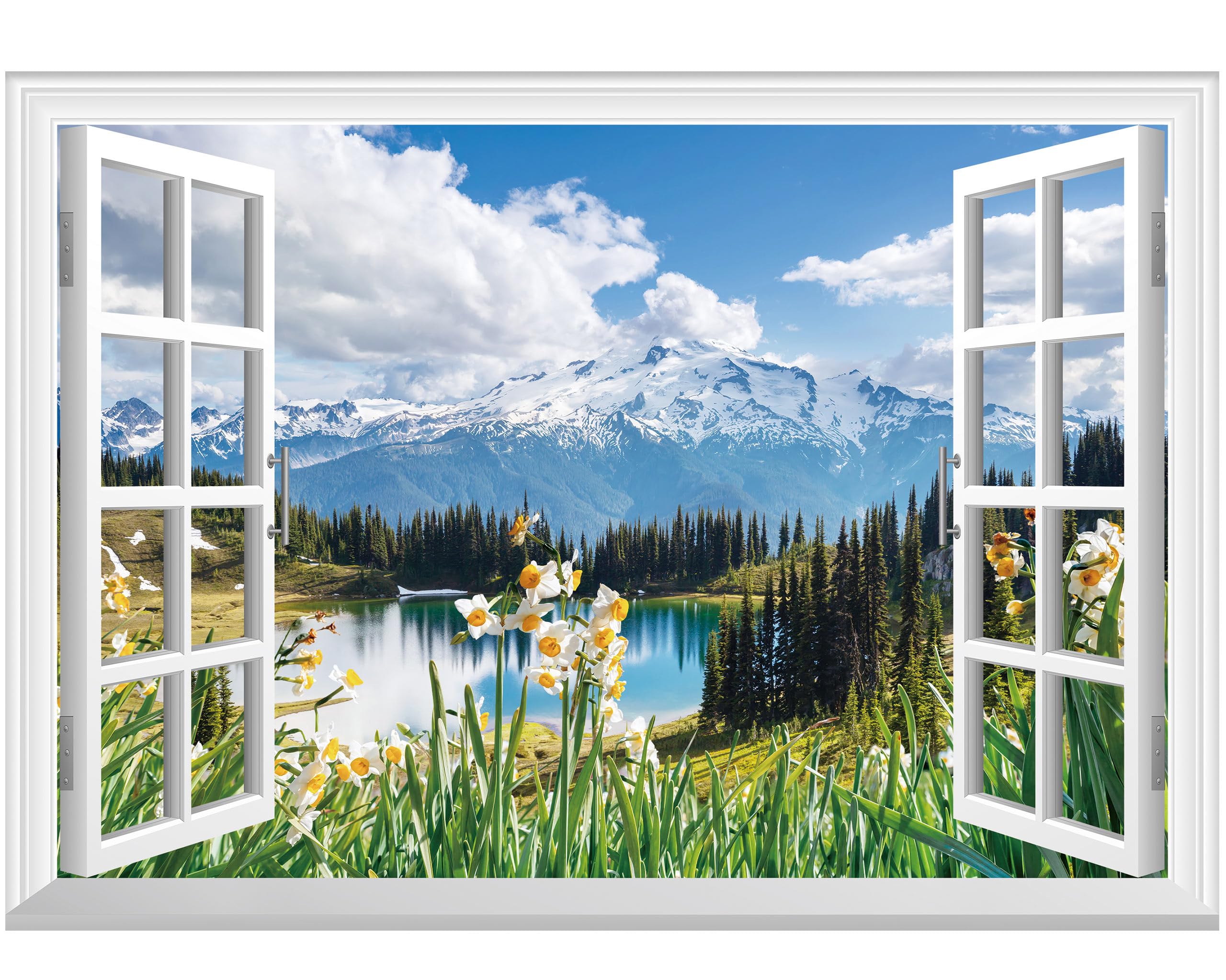 FLFK Fake Window Wall Mural - Spring Faux Window Wall Sticker for Wall Decor, Stick and Peel Wall Decals,80"x60",Split into 5 Pieces — image 1