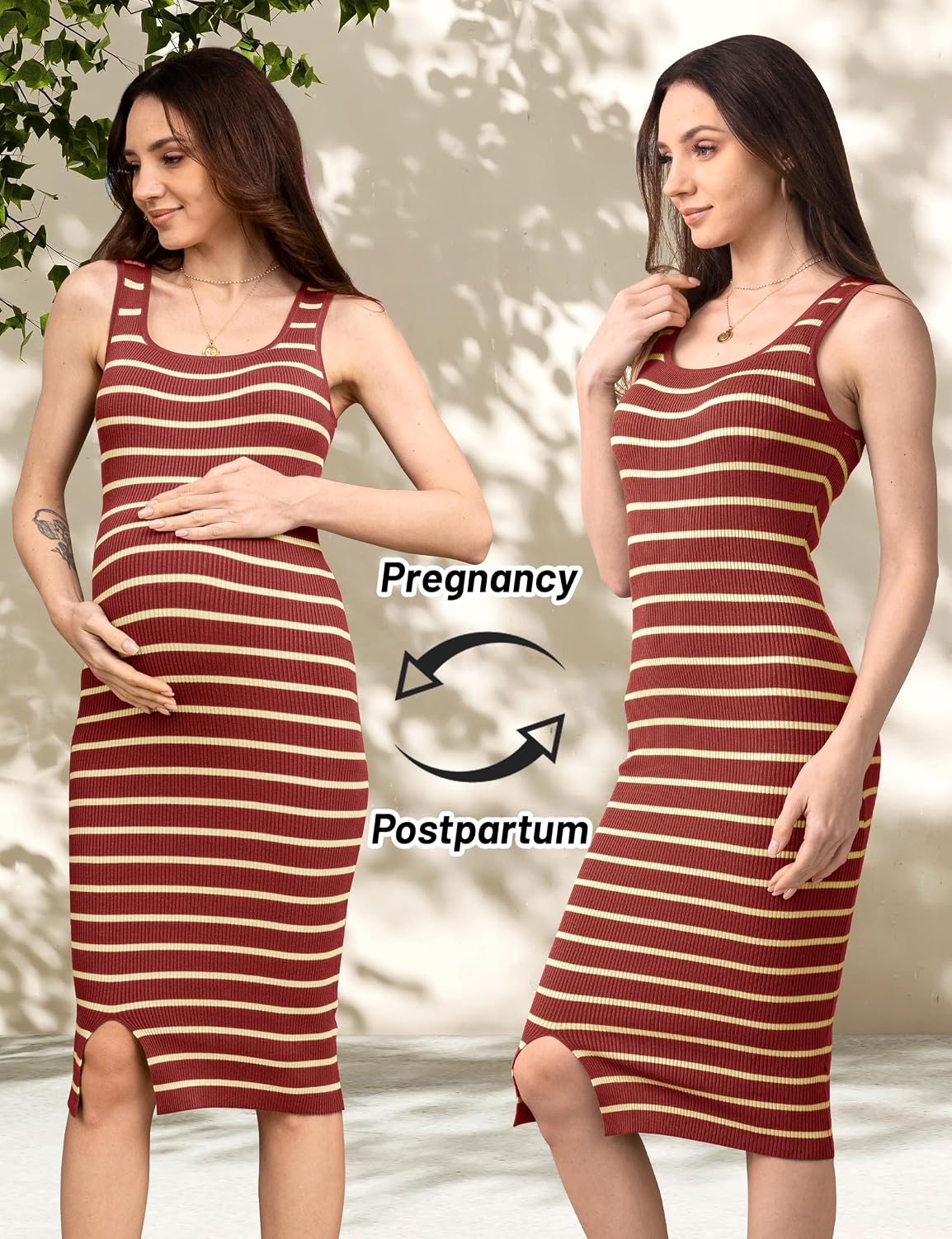 SUNNYBUY Women's Striped Maternity Dress Summer Tank Bodycon Dresses Knit Slit Pregnancy Clothes