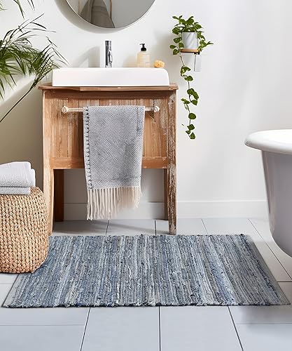 Miniatura 8 de SUMGAR Alfombra Chindi de 2 x 3 pulgadas, moderna alfombra de algodón tejida a mano, alfombra de cocina, alfombra de trapo, alfombra lavable para