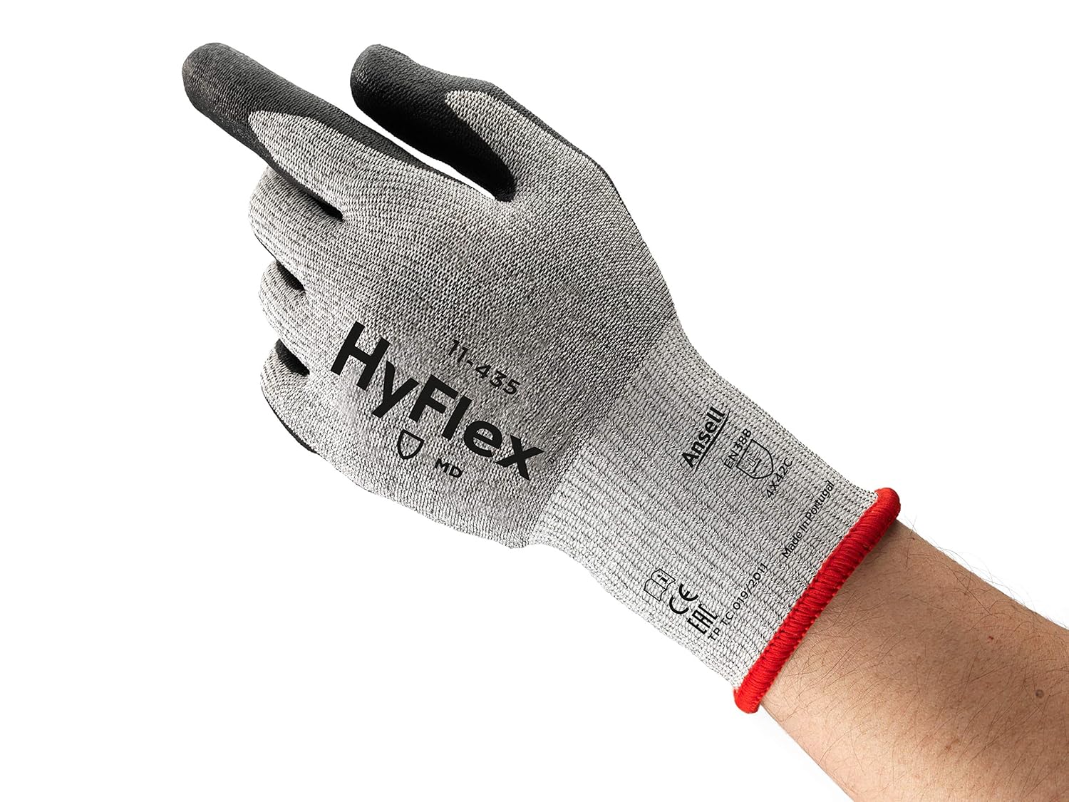 Ansell HyFlex 11-435 Nylon Medium-Duty Cut Protection Glove with Dyneema Knitwrist, Abrasion/Cut Resistant, Size 8, Gray (Pack of 12 Pair)