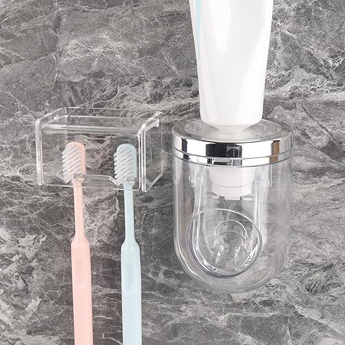 Miniatura 7 de Soporte para cepillos de dientes montado en la pared con cubierta para baño, 2 ranuras organizador de almacenamiento de cepillos de dientes para