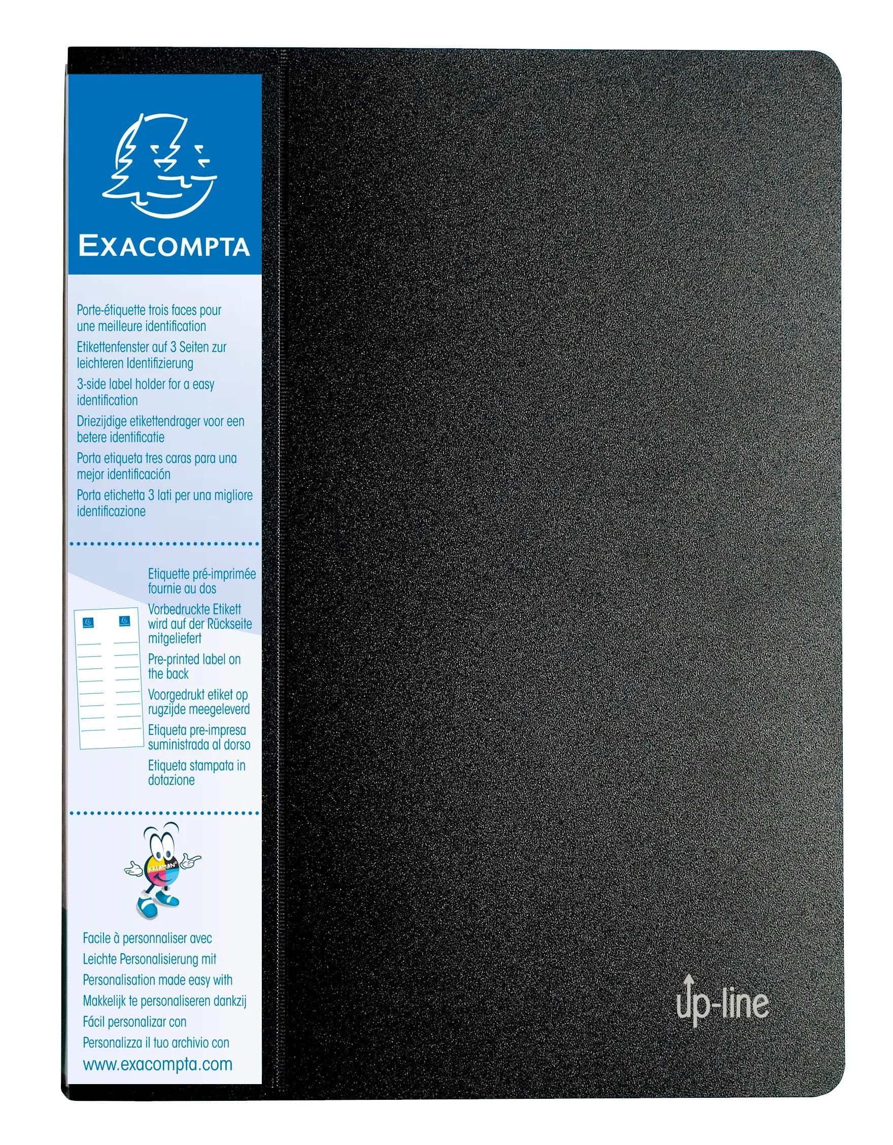 Exacompta - Réf. 88401E - Carton de 12 Protège-​documents avec porte étiquette 3 faces Up Line - 40 pochettes - 80 vues - pour A4 - dimensions 24 x 32 cm - couverture en polypro rigide opaque - noir