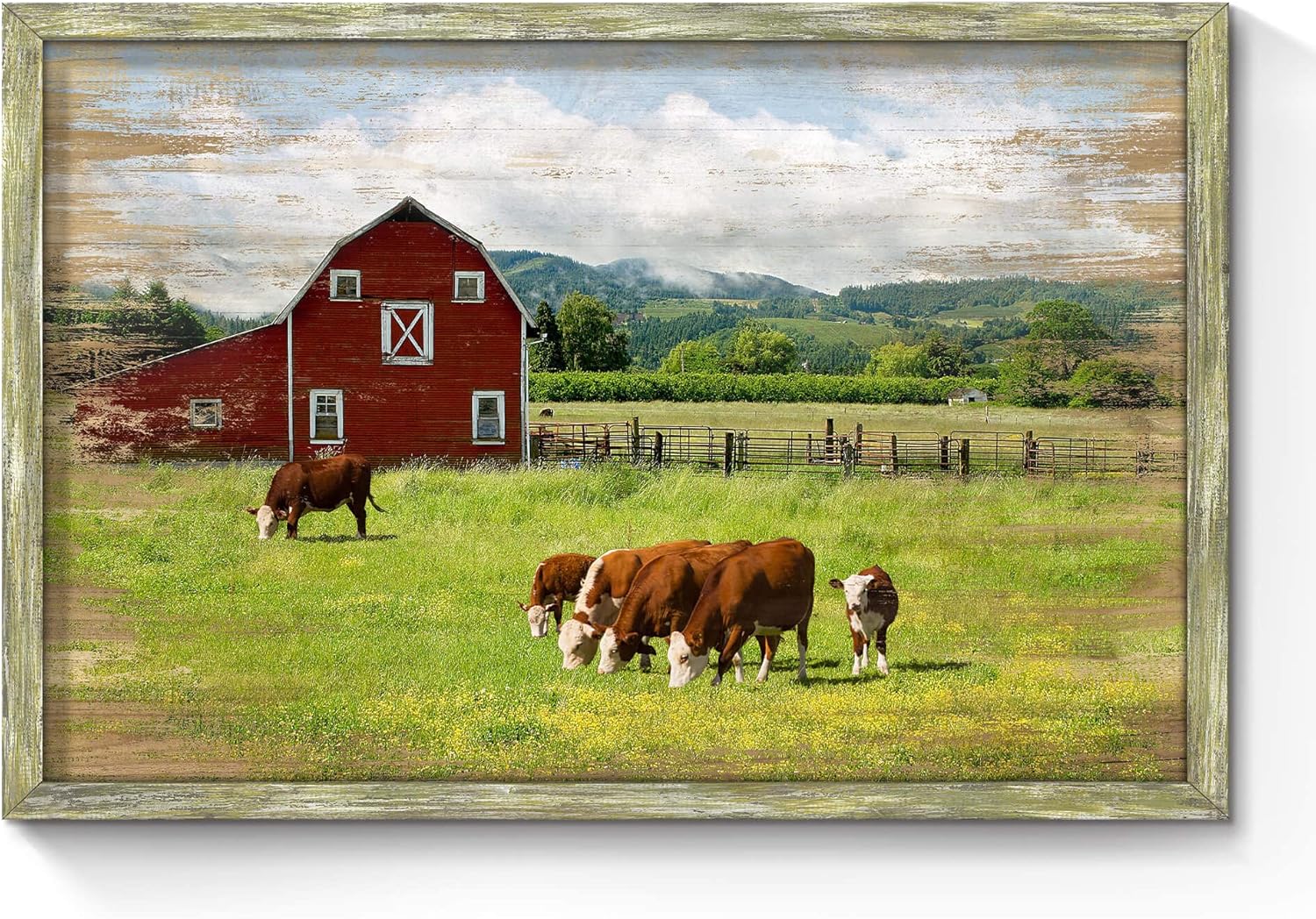 Farmhouse Bedroom Wood Wall Art Red Barn with Cow Cattle