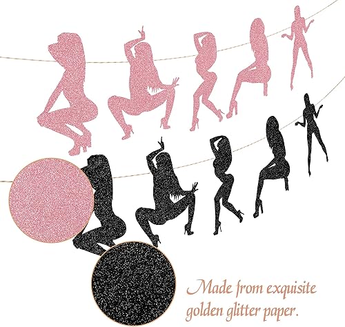 Miniatura 3 de Cartel de papel con purpurina negra y rosa Twerk para despedida de soltera, cara de novia, con sombrero, stripper, fiesta de despedida de soltera,