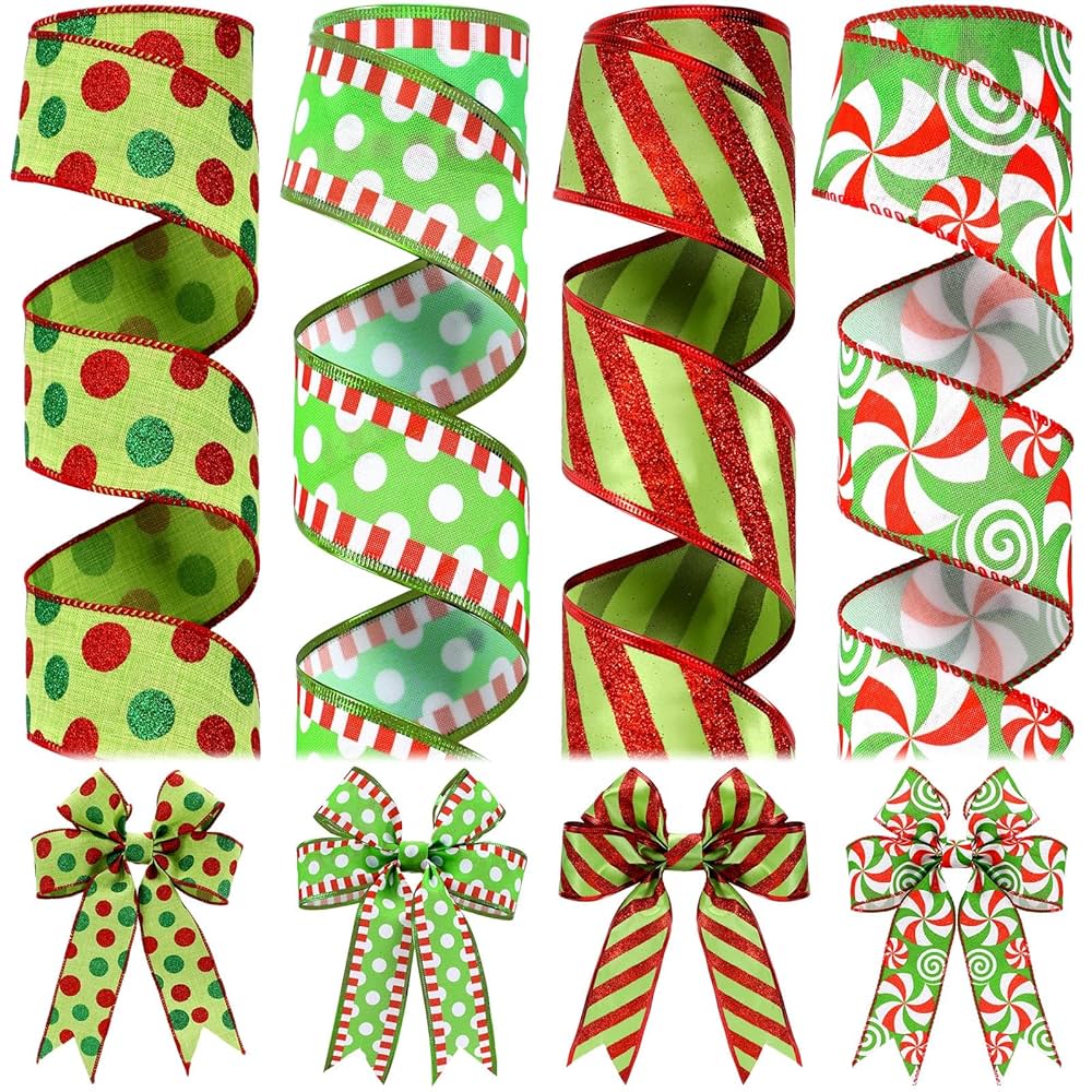 Xmasリボン  10/29更新 37～40 Amazon.com: 48 Yards Assorted Christmas Ribbons - Plaid, Bow
