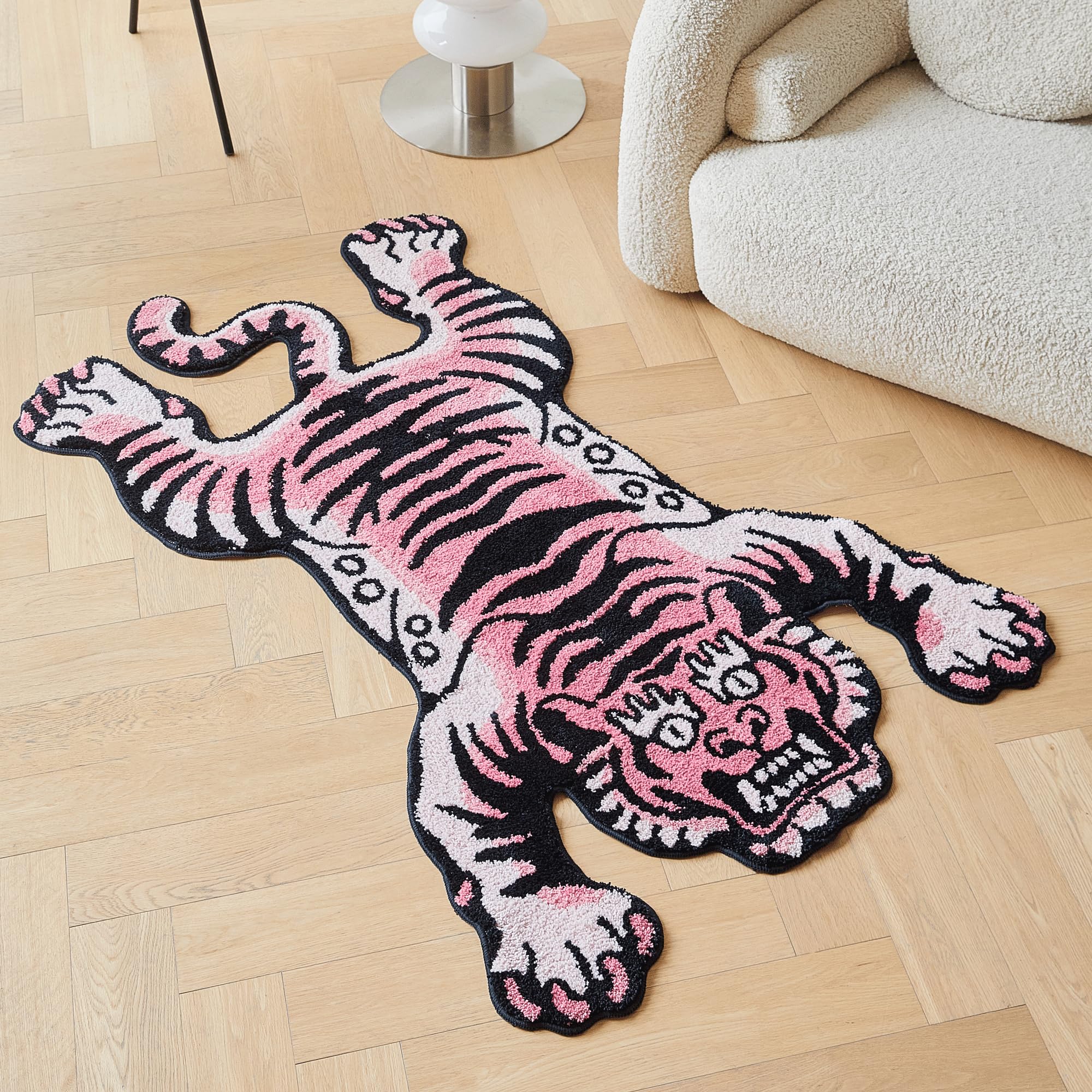 Tappeto tibetano con tigre 152x100 cm (5x3,3 piedi) a pelo alto trapuntato XLarge per interni lavabile in lavatrice con retro TPR antiscivolo - Camera da letto, Bagno, Soggiorno e Sala da pranzo