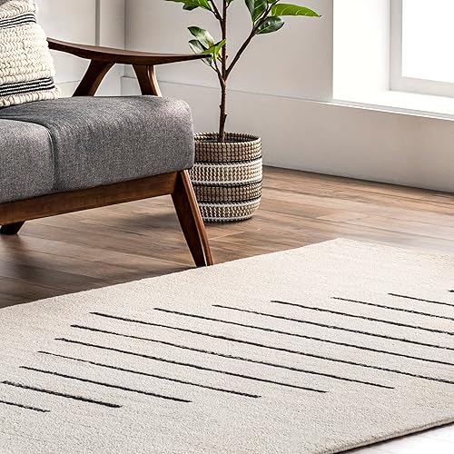 Miniatura 8 de nuLOOM Jules - Alfombra de lana y algodón con diseño de diamantes enganchados a mano, 6 x 9 pies