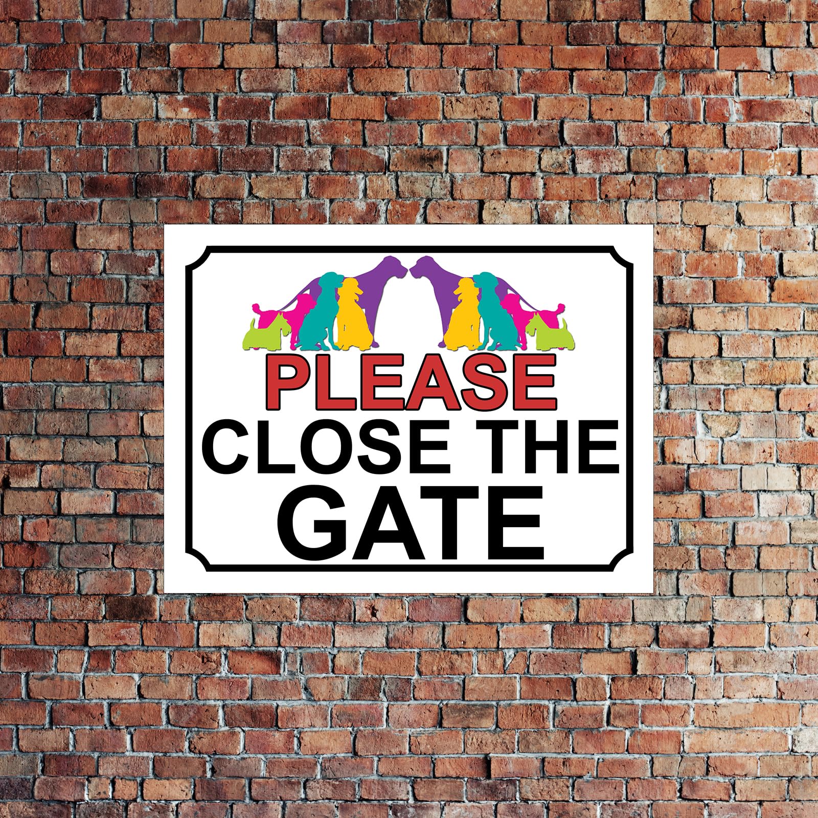 PLEASE CLOSE THE GATE ROSE COLOURED DOGS THEME METAL SIGN 267MM X 200MM (104H1L) LARGE 10" X 8" - Image 4