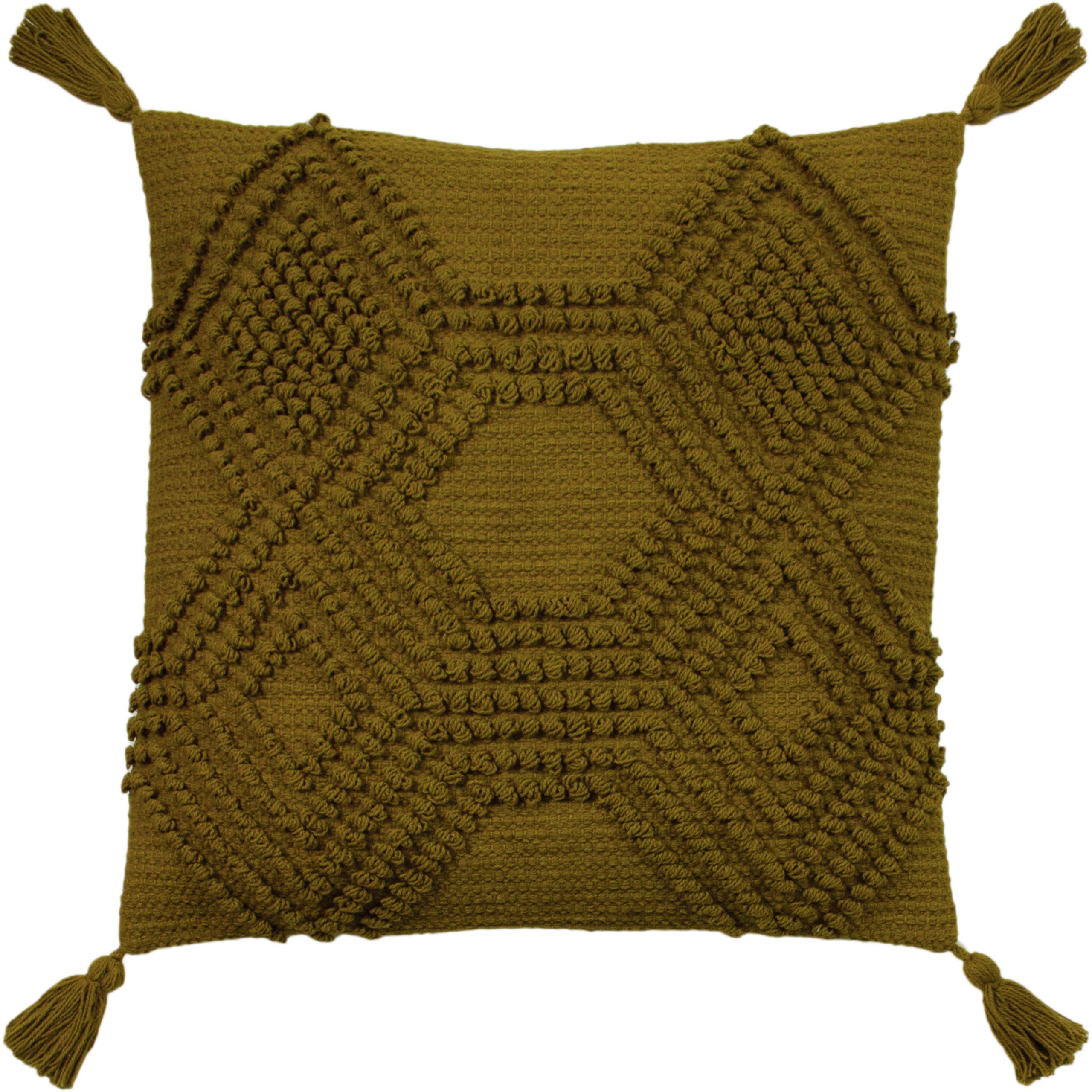 Furn Halmo Tufted Woven Tasselled Cushion in Olive | Size: 45cm x 45cm