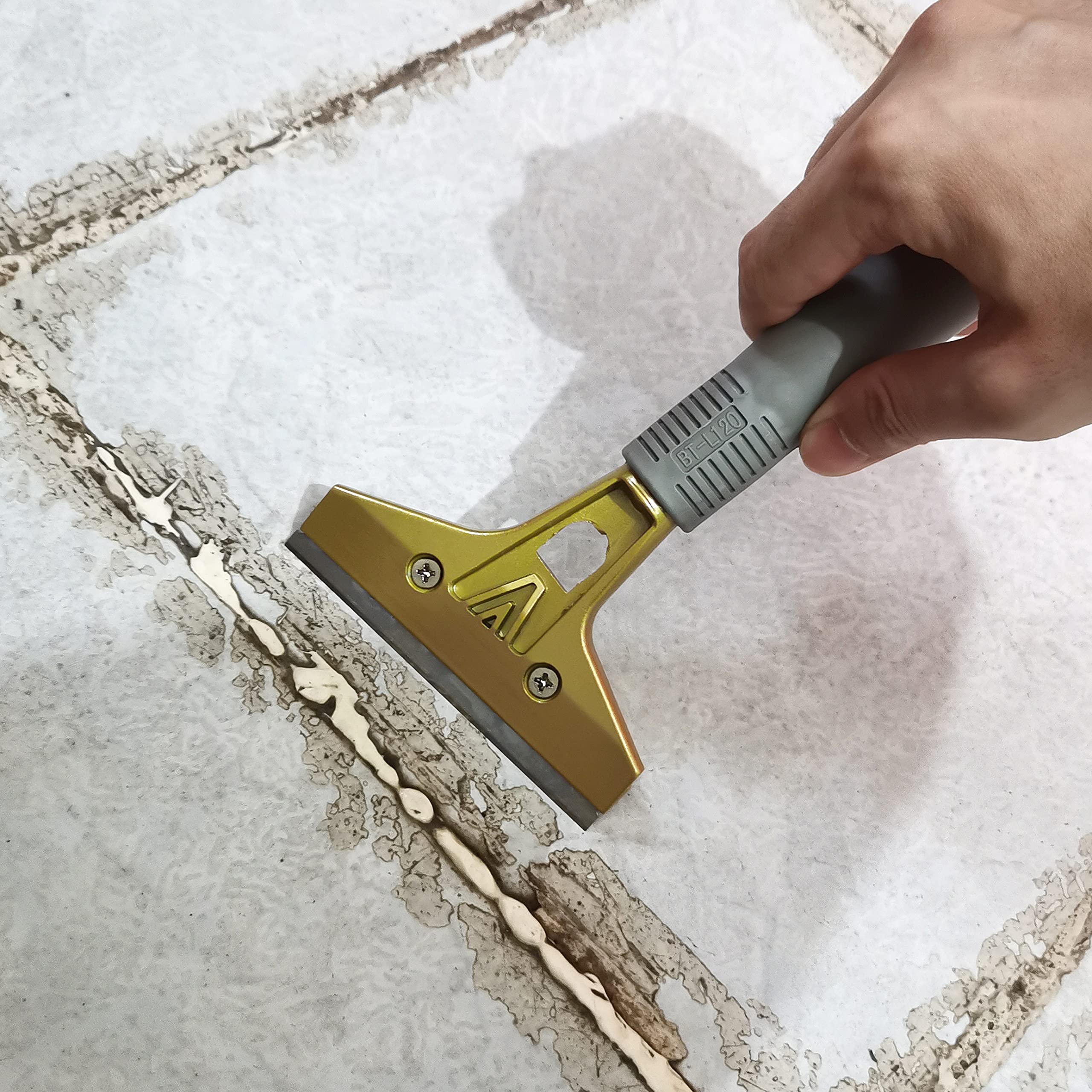 EHDIS Rasqueta con 10 Piezas Cuchillas, asa Larga Raspador y Rascavidrios Profesional para ventana de vidrio, Parabrisas, Granito, Limpieza de paredes Herramienta de mano, oro