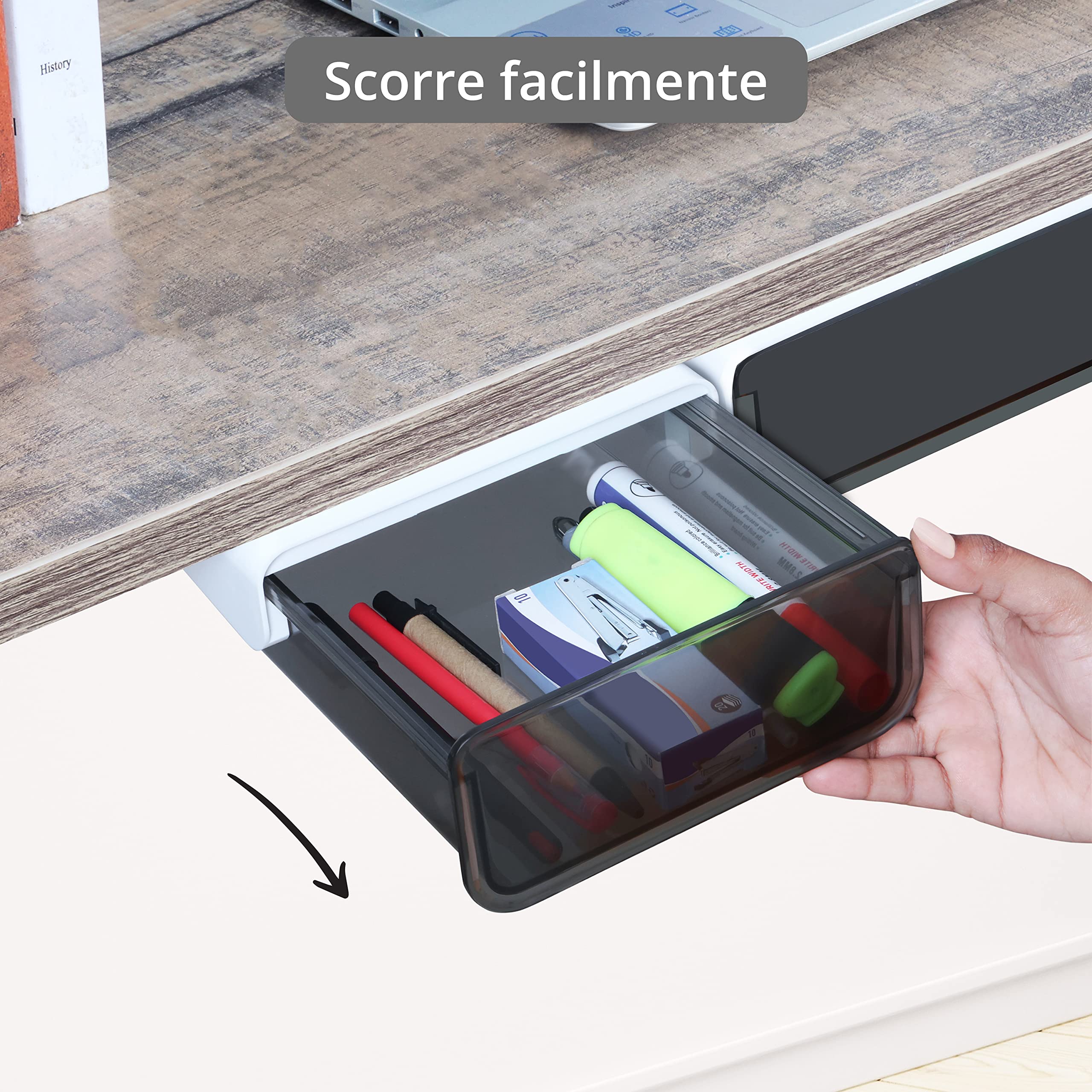 Cassetto Adesivo Estraibile [2 Pezzi] - Cassetto Segreto Adesivo Multiuso in Plastica con Supporto Autoadesivo per Scrivania, Ufficio, Cassetti da Scrivania, Cassetti Scrivania Portaoggetti | Cassetto Segreto Adesivo Multiuso in Plastica per Ufficio, Cass