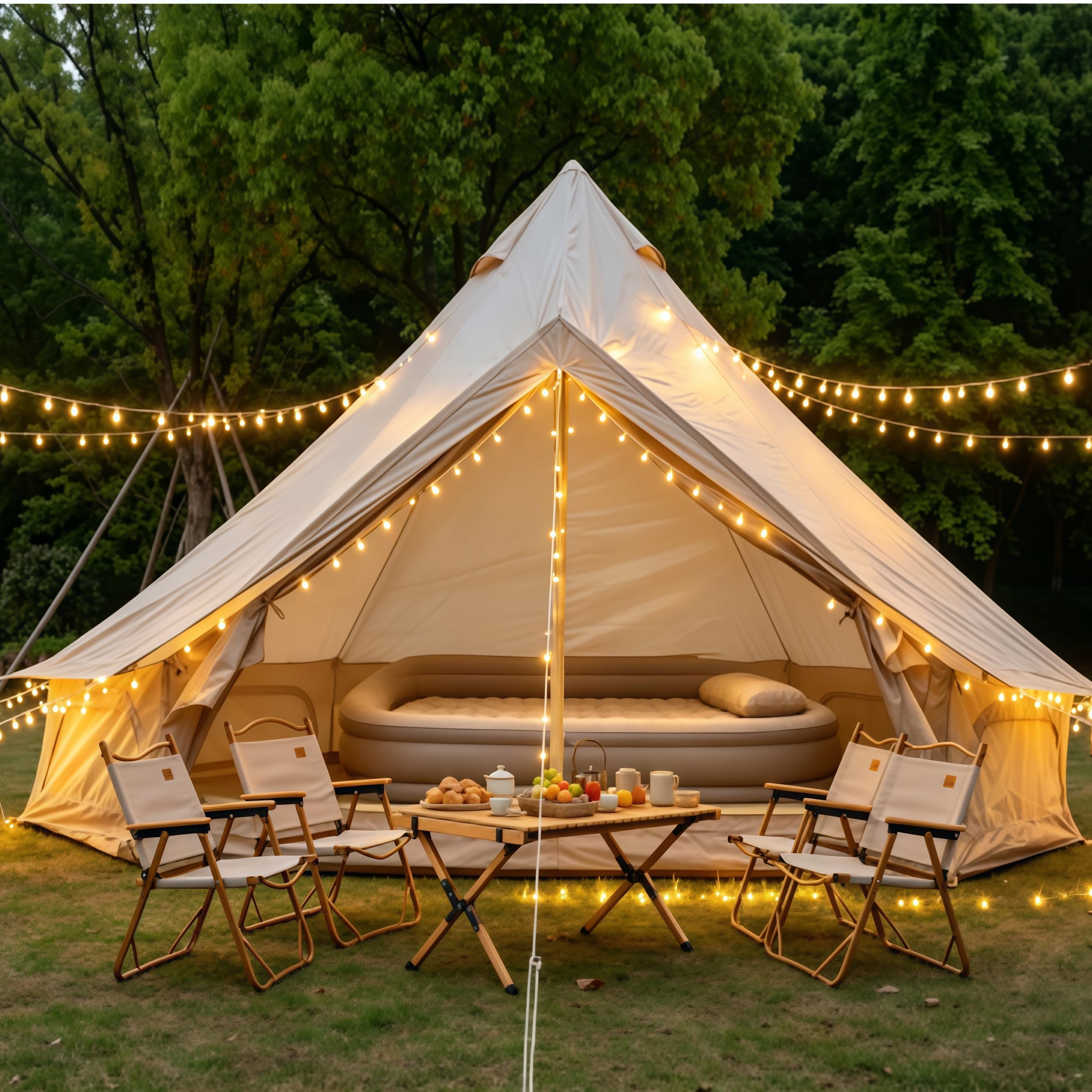 Tente de Camping Gonflable Spacieuse en Toile 300D,PU3000,UPF50+ Tente Gonflable 4-8 Personnes,Tente Chaude avec Sortie de Poêle,Jardin et Extérieur
