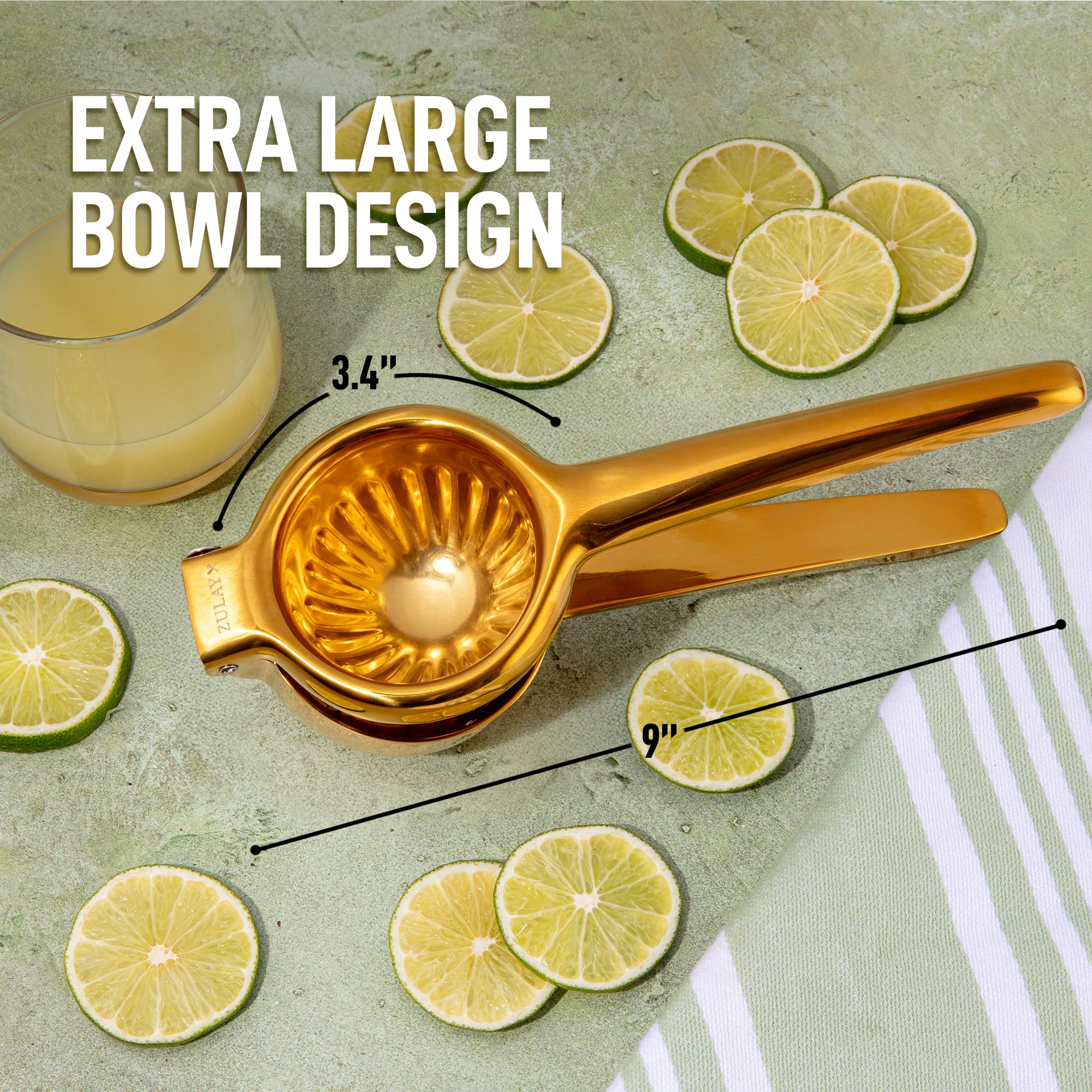 Zulay - Spremiagrumi extra large, in acciaio inox, facile da spremere, resistente, ergonomico, per arance, limoni e lime