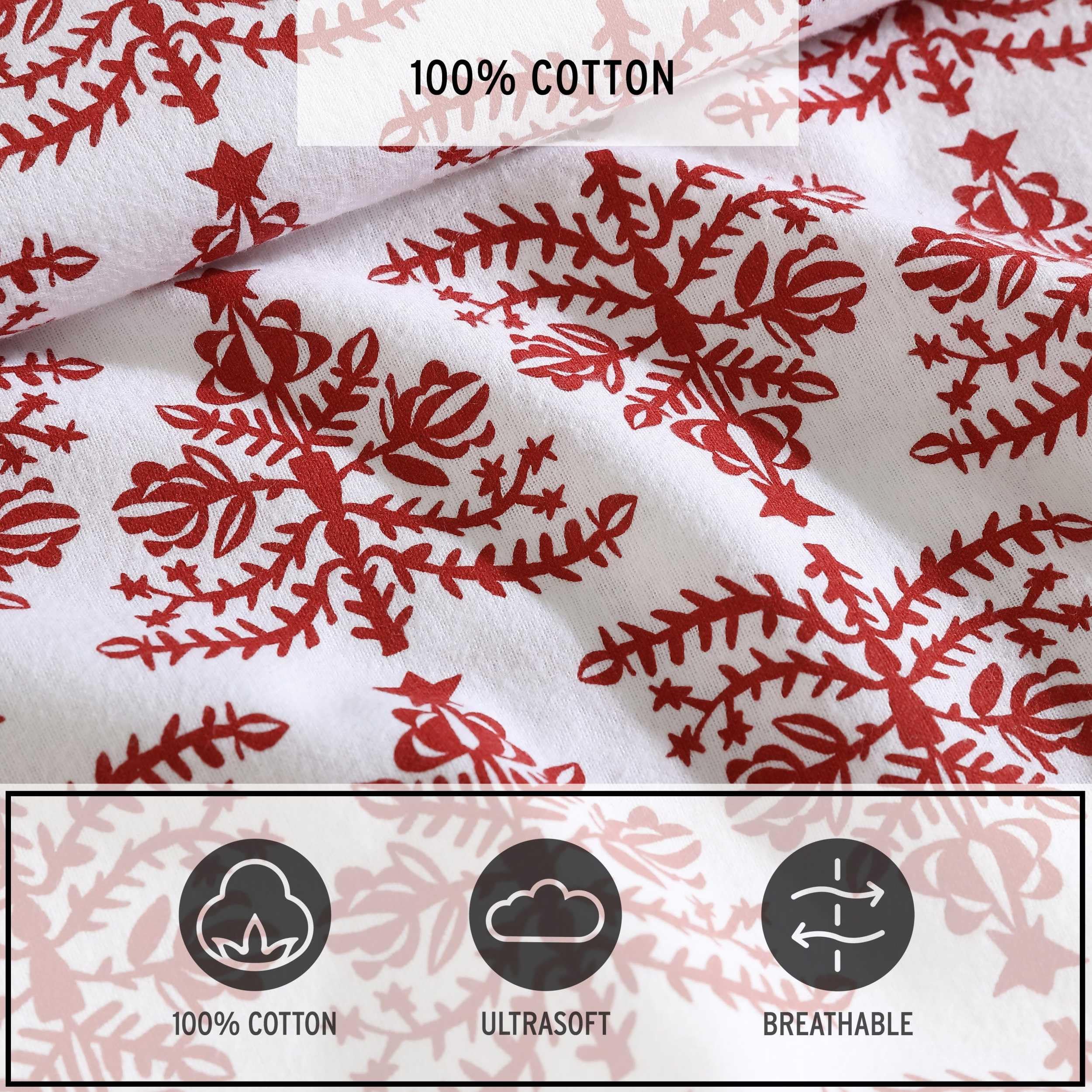 Eddie Bauer - Set di biancheria da letto in flanella di cotone, spazzolato per una maggiore morbidezza, arredamento accogliente per la casa, certificato Oeko-Tex (Jolly Trees Red, Twin