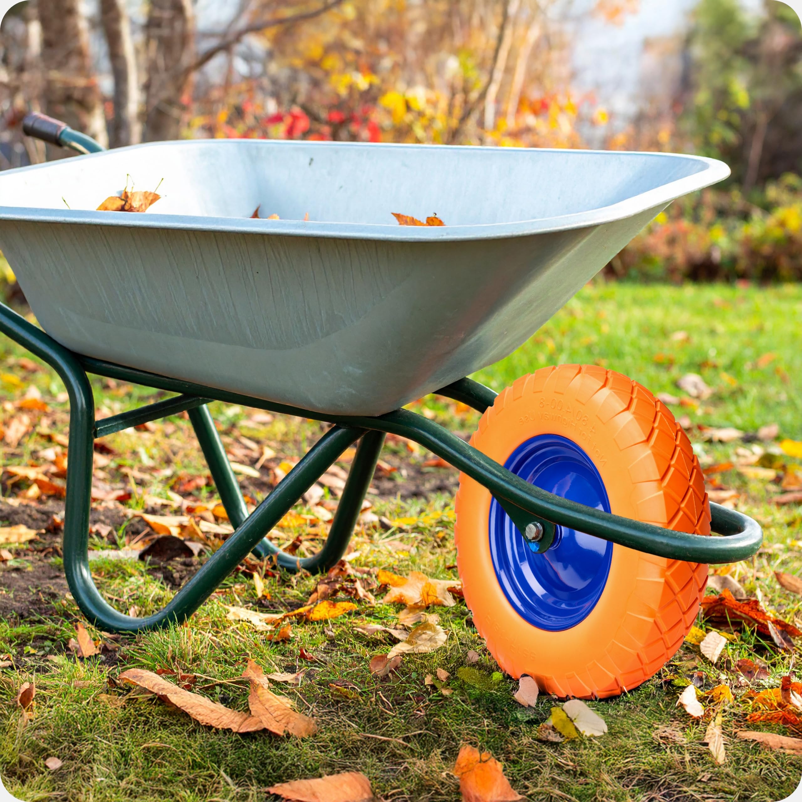 Garronda 2er Pack PU Vollgummirad 4.80/4.00-8 pannensicher wartungsfrei bis 100 kg Schubkarrenrad Ersatzrad Schubkarre mit Achse Stahlfelge Kugellager für Gartenwagen Hof Baustelle GD-0165 Orange-Blau