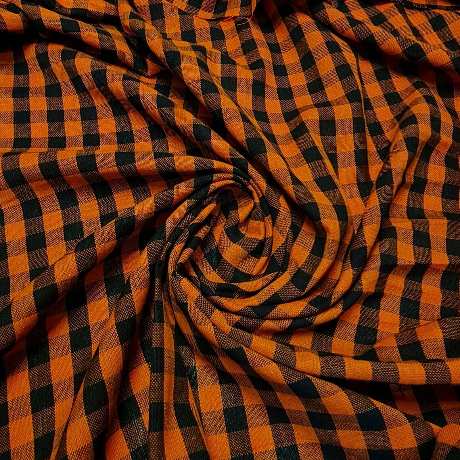 Tkanina lniana w kratkę w kratkę w kratę 1/4 cala Khadi miękka tkanina lniana w kratkę Vichy 107 cm (pomarańczowy, 5 m)