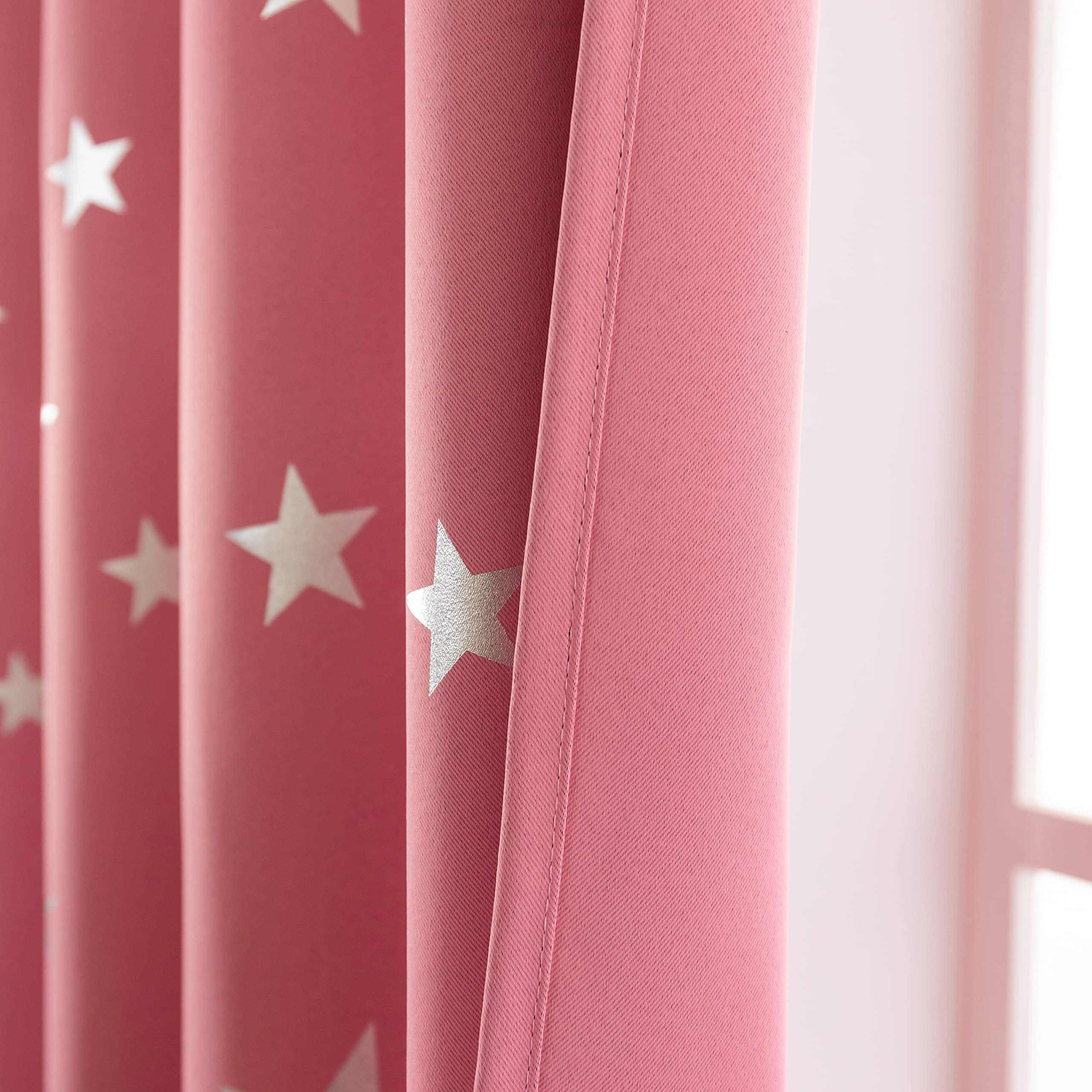GIRASOLE HOME® Coppia Tende Oscuranti Morbide Fantasia Stelle Argentate Tenda Morbida per Interni con Tasca e Passanti Nascosti 2 Pannelli (Rosa, 70x145cm)