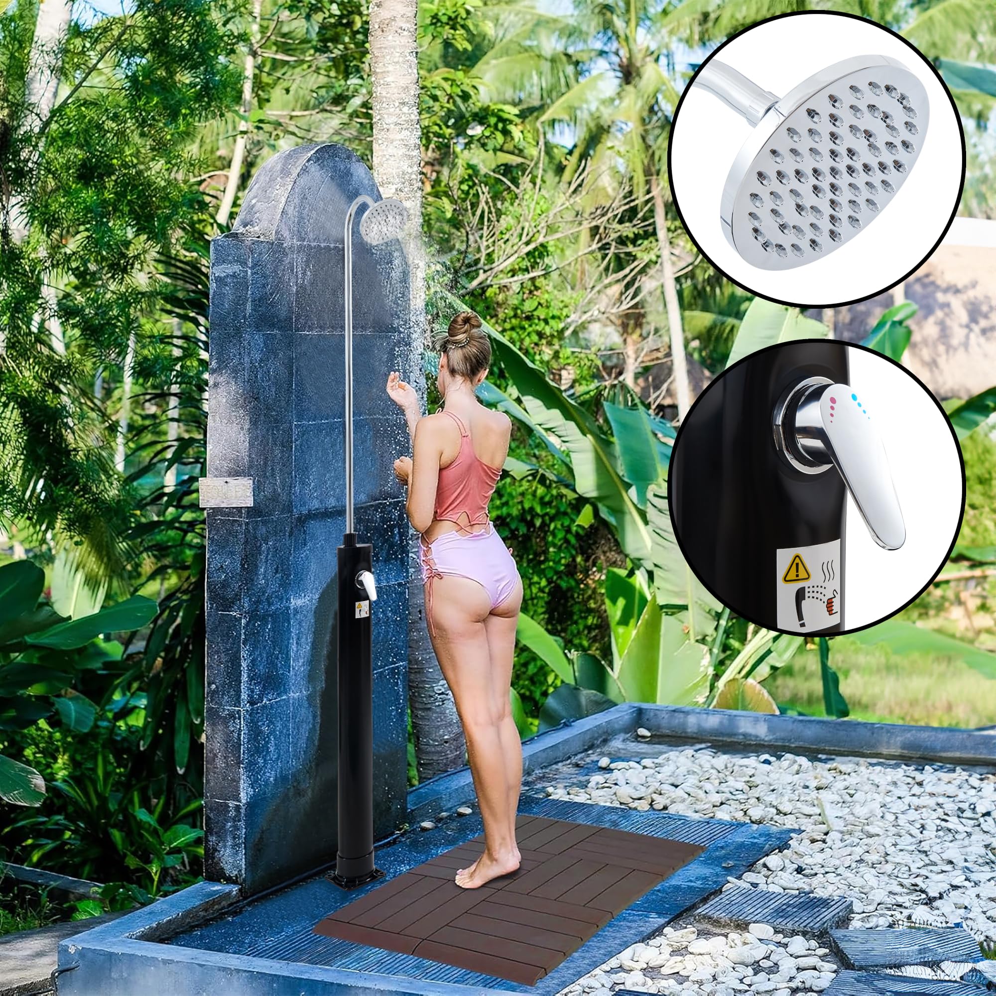 casa.pro Douche Solaire de Jardin Extérieure Réservoir d'Eau 9 L avec Pommeau de Douche Pivotant Température Réglable Max. 60°C sans Raccordement Électrique Économie d'Énergie Résistant Jardin Piscine