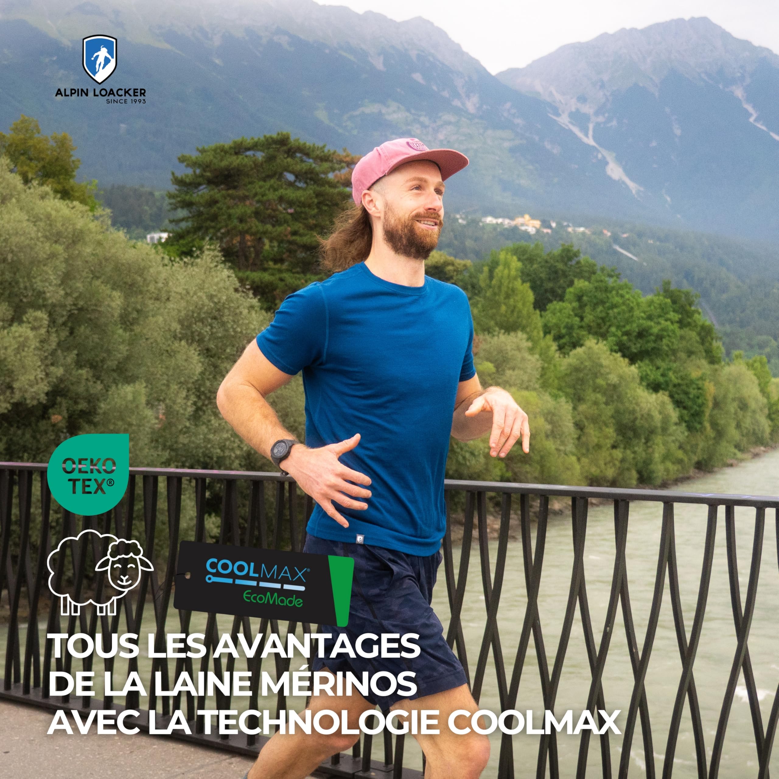 ALPIN LOACKER Coolmax T-Shirt en Laine mérinos à Manches Courtes pour Homme 150 g/m² I T-Shirt Anti-Transpiration I T-Shirt en Laine mérinos I Haut Thermique rafraîchissant Respirant