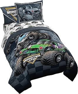 Jay Franco Monster Jam Slash 5 Piece Twin Bed Set - Includes Reversible Comforter&Sheet Set-Bed Set Features Grave Digger&Megalodon-Super Soft Fade Resistant Microfiber