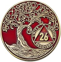 Vista 111 de Medallón AA de 5 años – Árbol de la Vida trenzado chapado en oro AA Chip de recuperación – morado