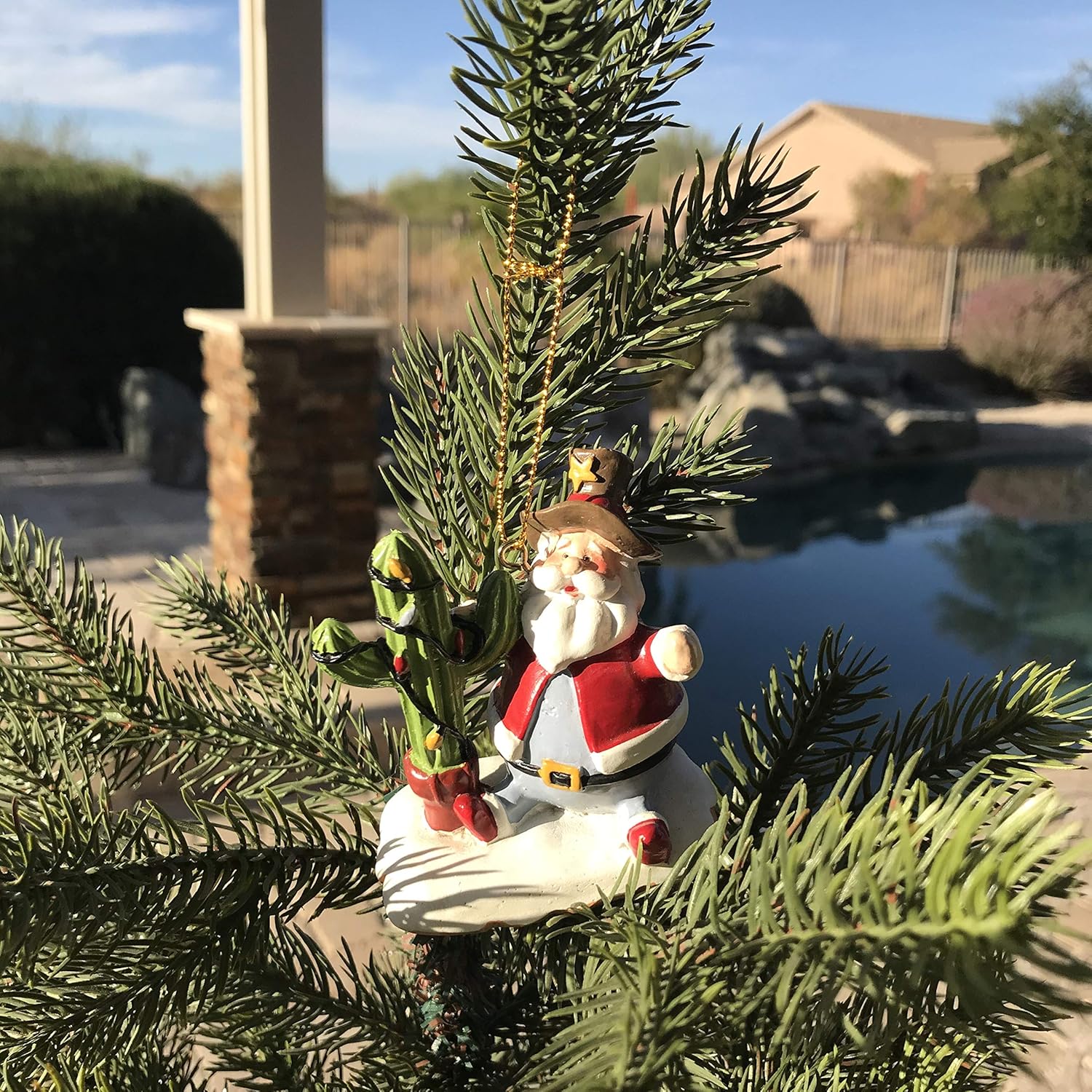 Cactus Christmas Tree with Sheriff Hat Santa Resin Christmas Ornament - Image 4