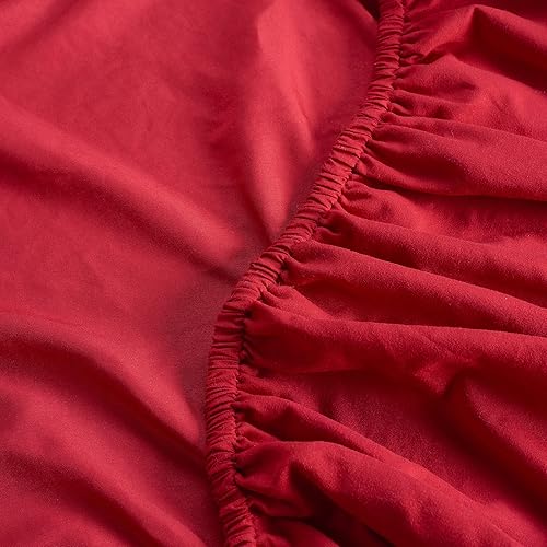 Miniatura 2 de Juego de sábanas de 800 hilos, 4 piezas, color rojo, 100% algodón, para cama tamaño King, de una sola capa, hilos de algodón de fibra larga,