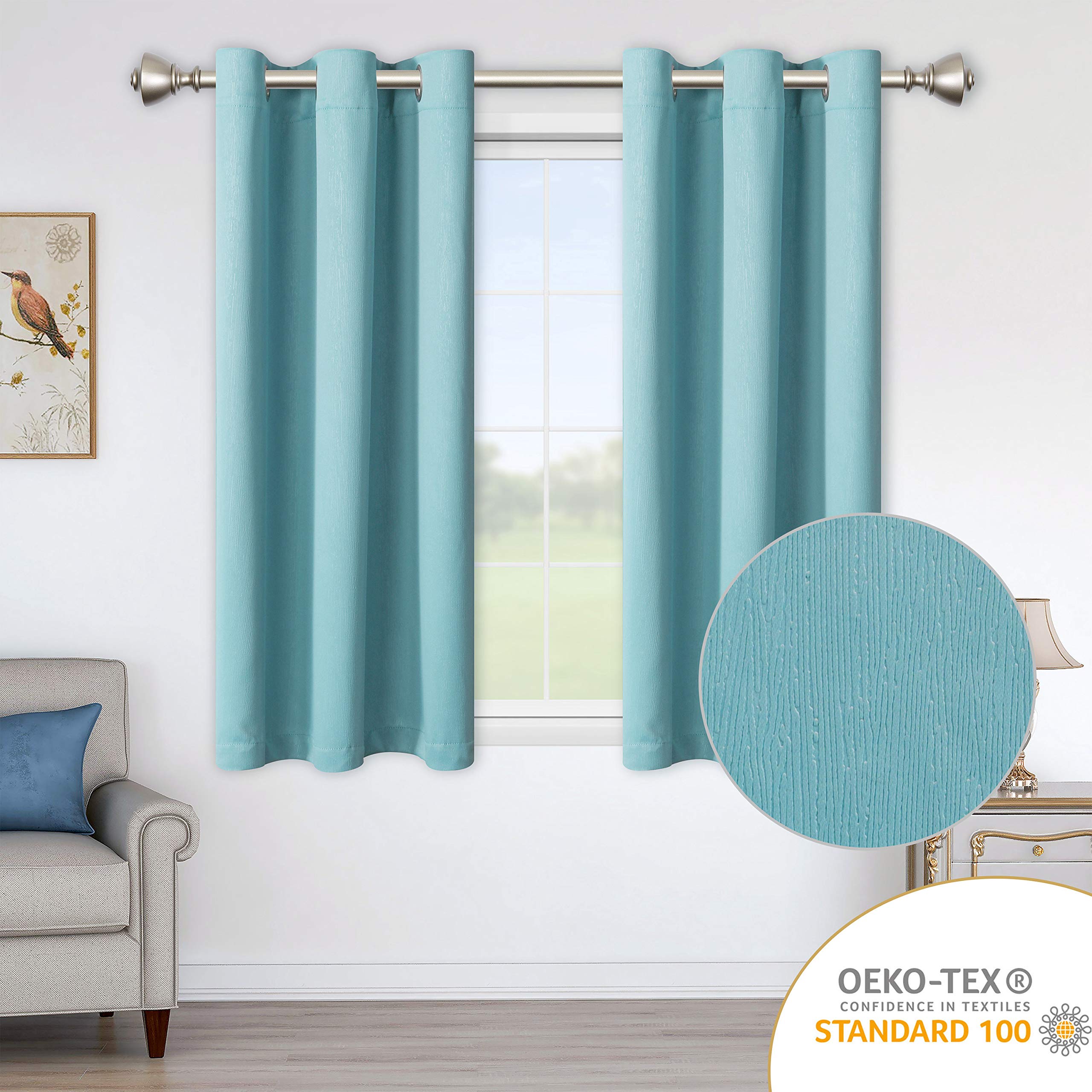 LORDTEX Blackout Curtains for Bedroom -Embossed Design Thermal Insulated Curtains with Grommet Top Room Darkening Noise Reducing Window Drapes for Living Room, 2 Panels, Teal, 42 x 63 inch