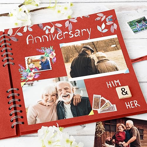 Vista 54 de Bstorify Álbum de recortes de 10 x 10 pulgadas, 70 páginas, protectores de esquina de papel kraft grueso negro, cierre de cinta, ideal para tus