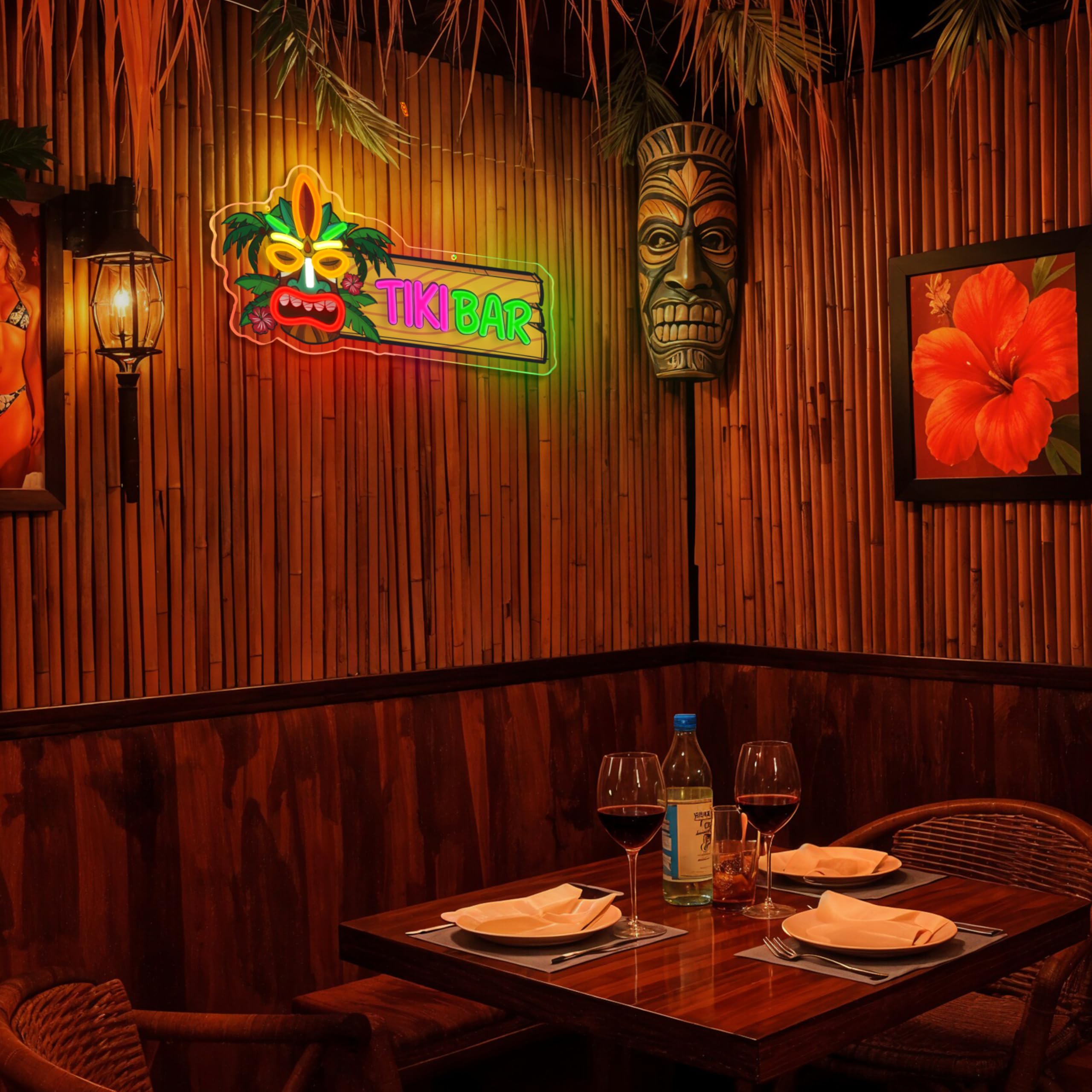 Panneau néon Tiki Bar à intensité variable pour Aloha Hawaï Tropical Anniversaire Alimenté par USB pour décoration de fête hawaïenne Luau