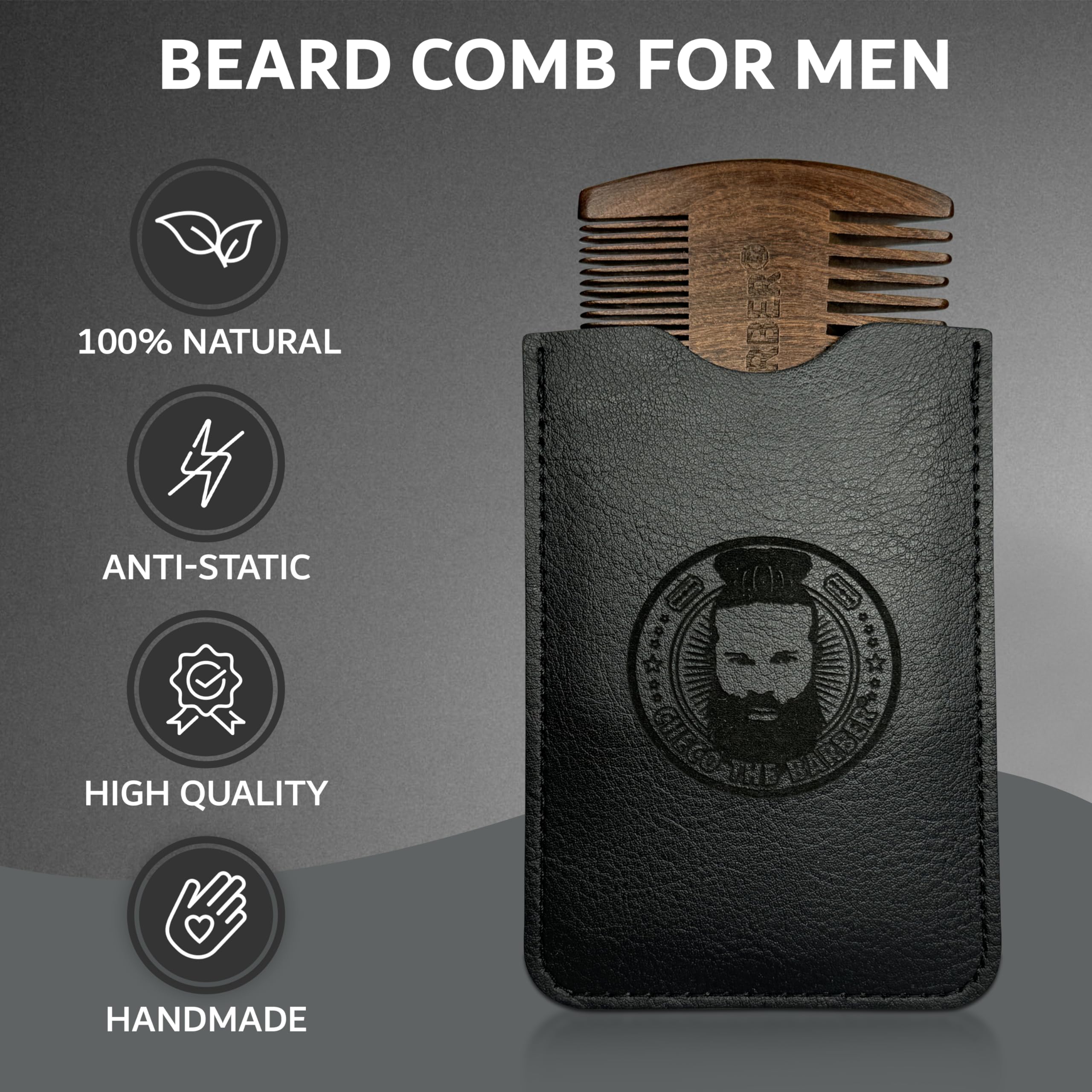 Peine para barba para hombre, sándalo natural, peine de dientes finos de doble acción, hecho a mano, madera premium, dientes finos y gruesos, perfecto para bálsamos y aceites 7