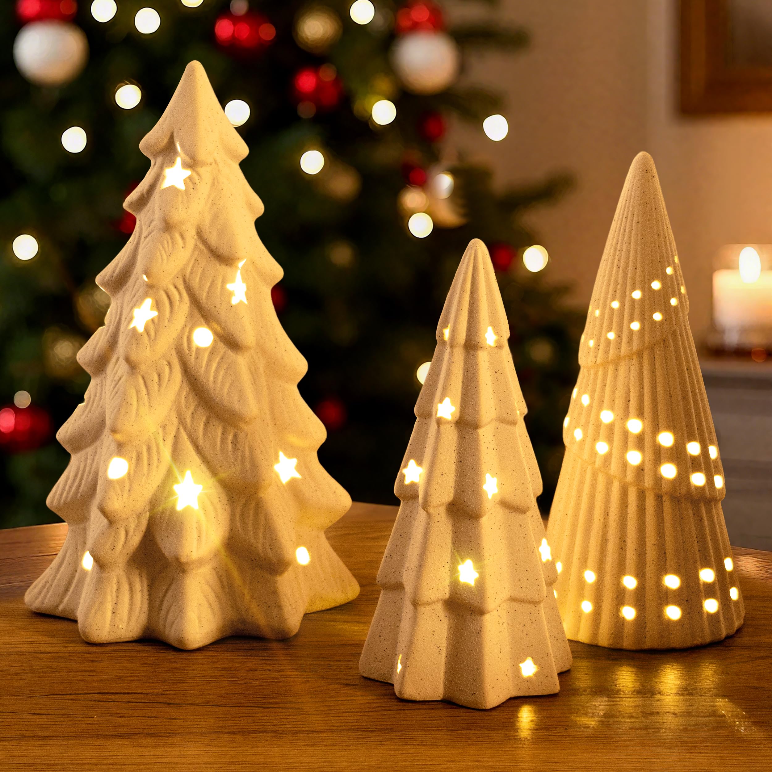 Amazon.com: AELS Cordless Lighted Ceramic Christmas Tree, Set of 3
