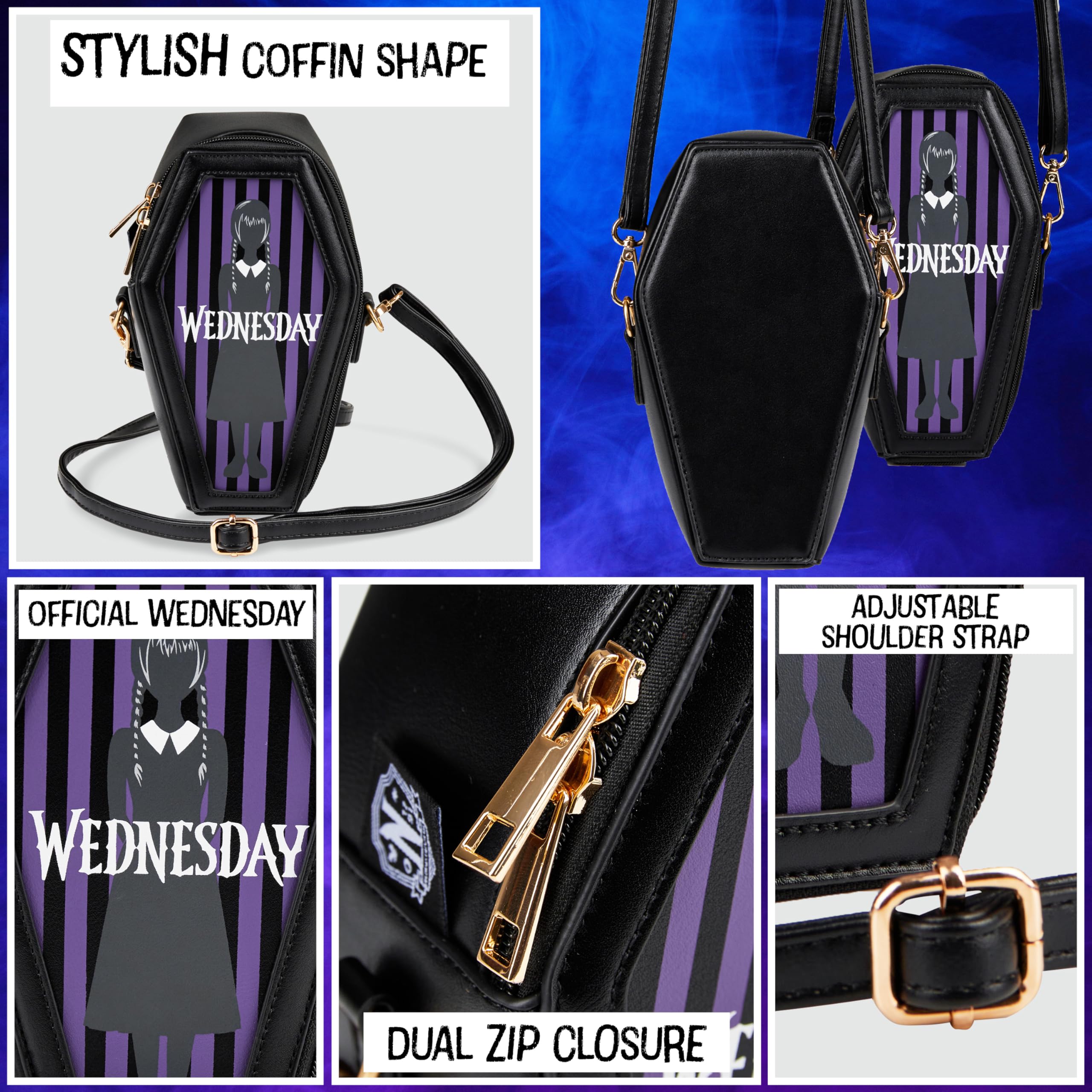 Wednesday Bolso Niña y Adolescente Bolsa Bandolera Gothic Ataúd con Correa Extraíble Viajes Movil Regalos Originales para Niñas