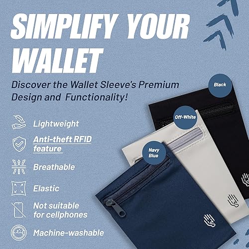 Miniatura 6 de Wallet Sleeve, Paquete de 3 pulseras ligeras para correr, senderismo, entrenamiento, bolsa con cremallera RFID para efectivo, tarjetas y pequeños