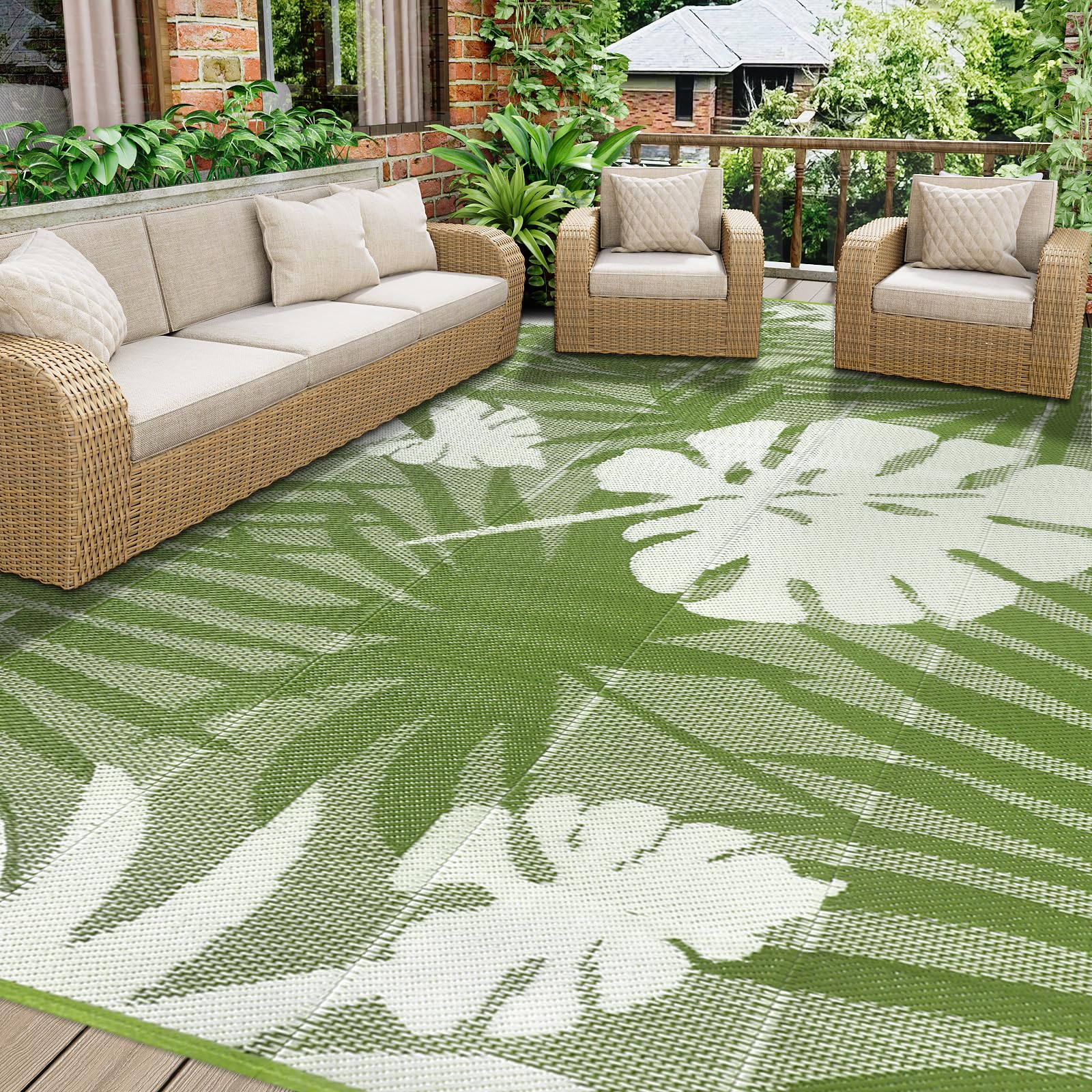 Tappeto da Esterno 270x365cm in Plastica Reversibile Resistente UV Verde Erba