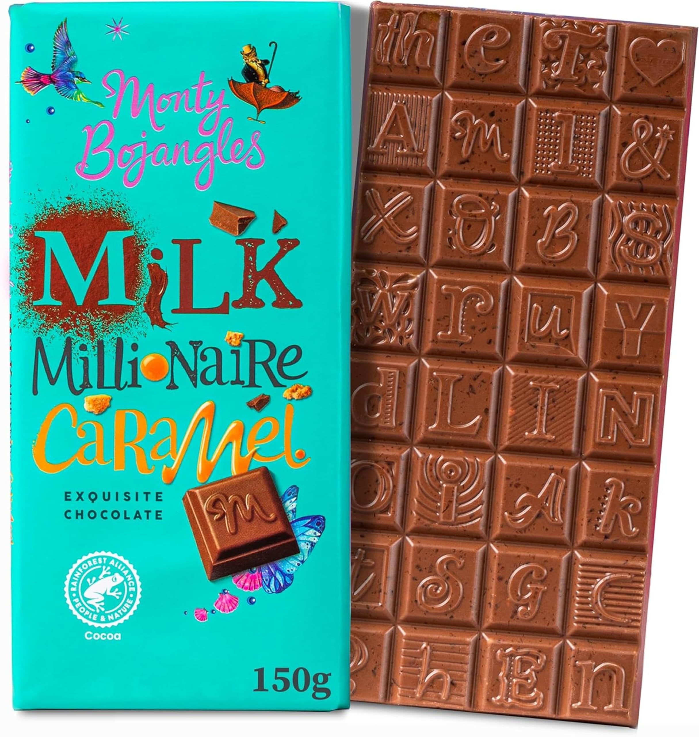 Monty BojanglesMilk Millionaire Caramel Chocolate Bar (150g), Delicious Luxury Chocolate, Rainforest Alliance Cocoa, Milk Chocolate & Caramel Bar with Biscuit & Sea Salt, Perfect Chocolate GiftRainforest AllianceRainforest AllianceRainforest AllianceRainforest Alliance