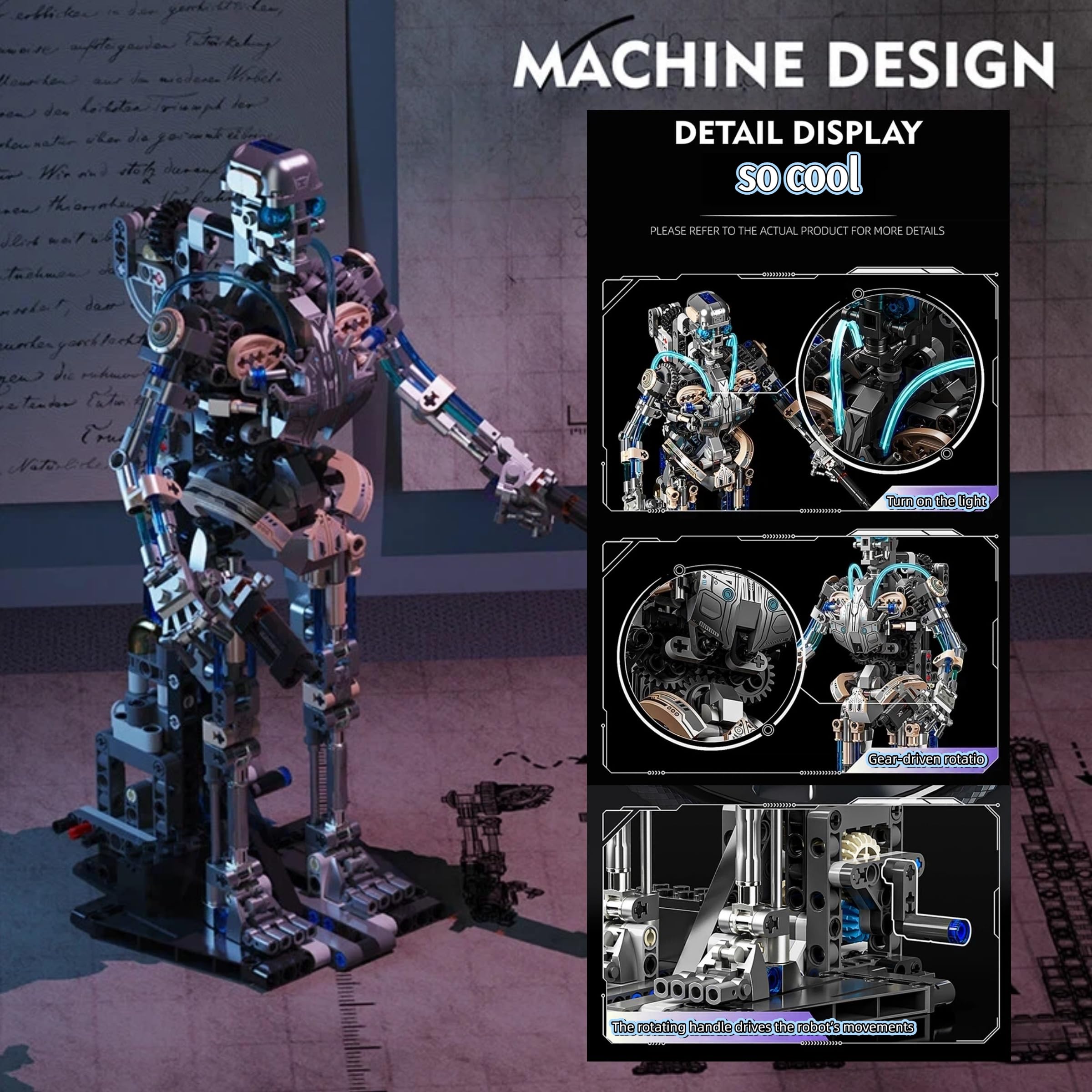 Set di blocchi di costruzione robot scheletro meccanico, kit di modelli robotici 3D con mascella mobile e giunti rotanti, regalo STEM per adolescenti e adulti, per Halloween e Natale (692