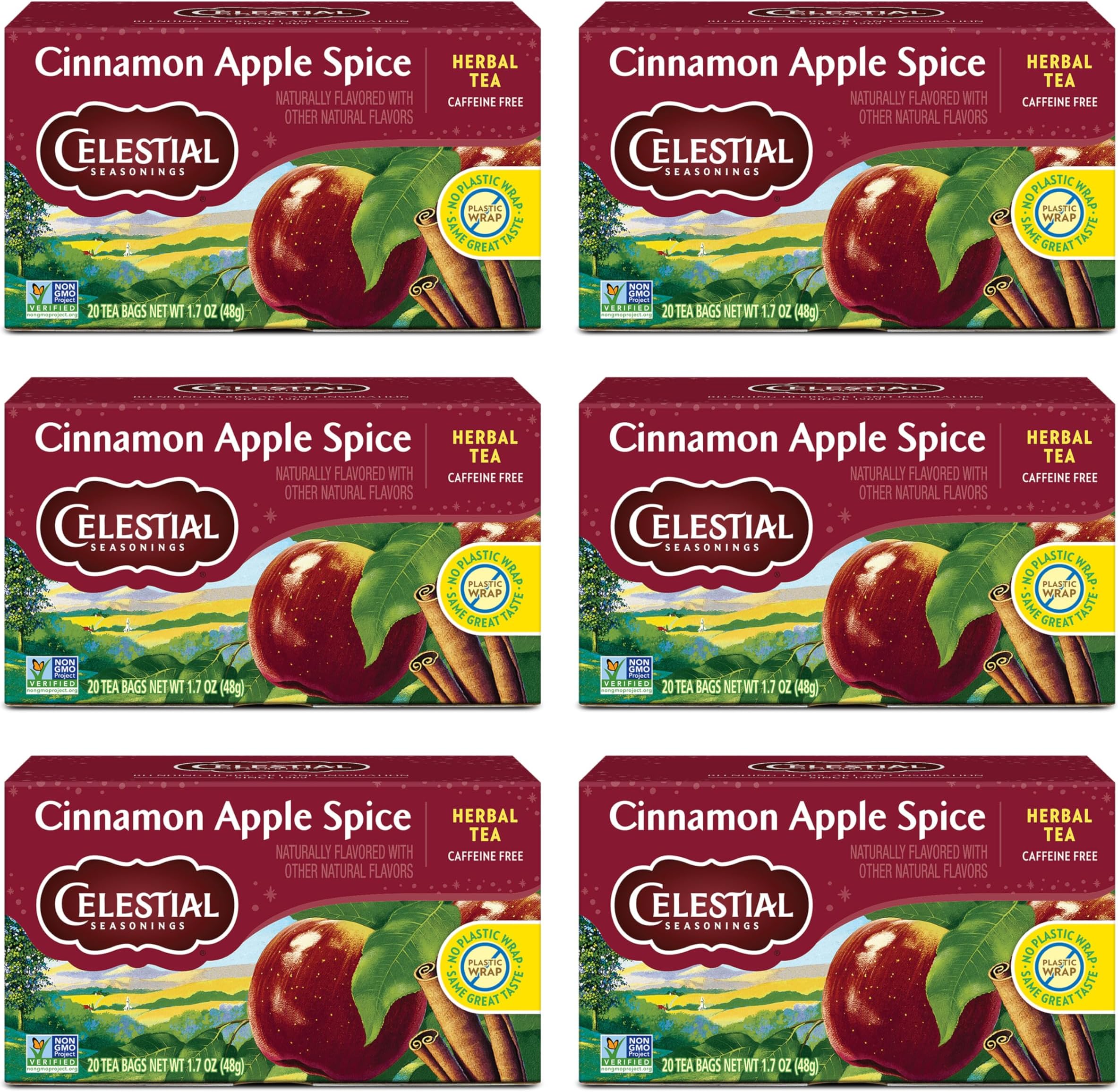 Herb Tea - Cinnamon Apple Spice - 20 Count Tea Bags - Pack Of 6