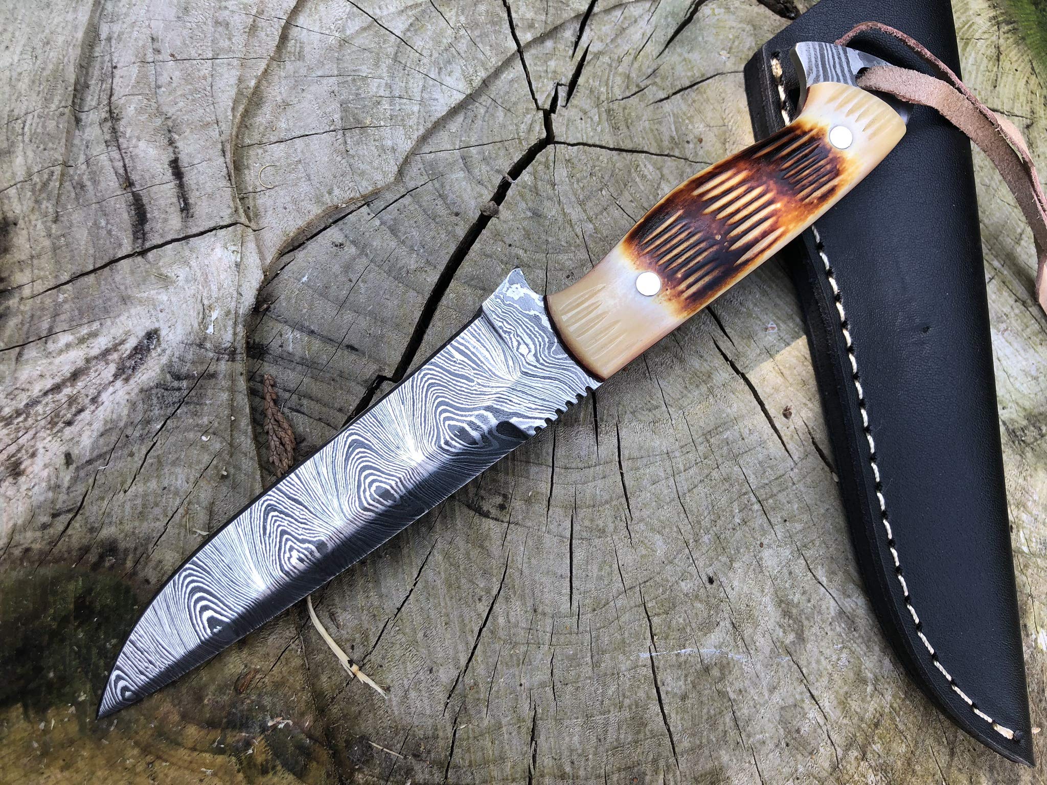 Perkin Damastmesser Jagdmesser Mit Scheide Scharf Bushcraft Messer SK100