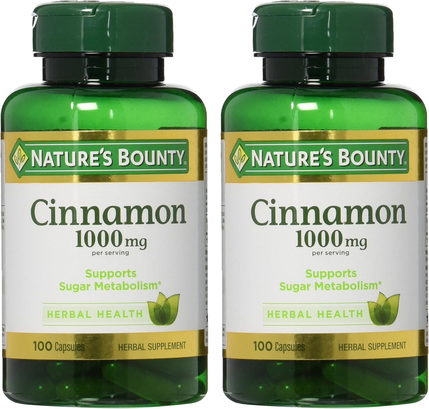 Nature's Bounty Cinnamon 1000 Mg Capsules, White, 100 Count, Pack of 2