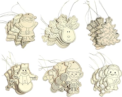 Creative Hobbies Adornos temáticos navideños para niños, decora los tuyos, 30 adornos listos para colorear o pintar