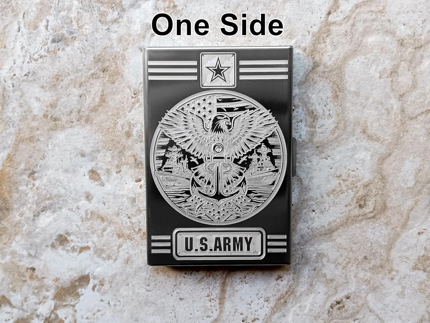 US Navy Army Military Wallet Card Holder RFID Protected Engraved Custom Text Stainless Steel Case with Release Button Unique Gift CL2-DS-3