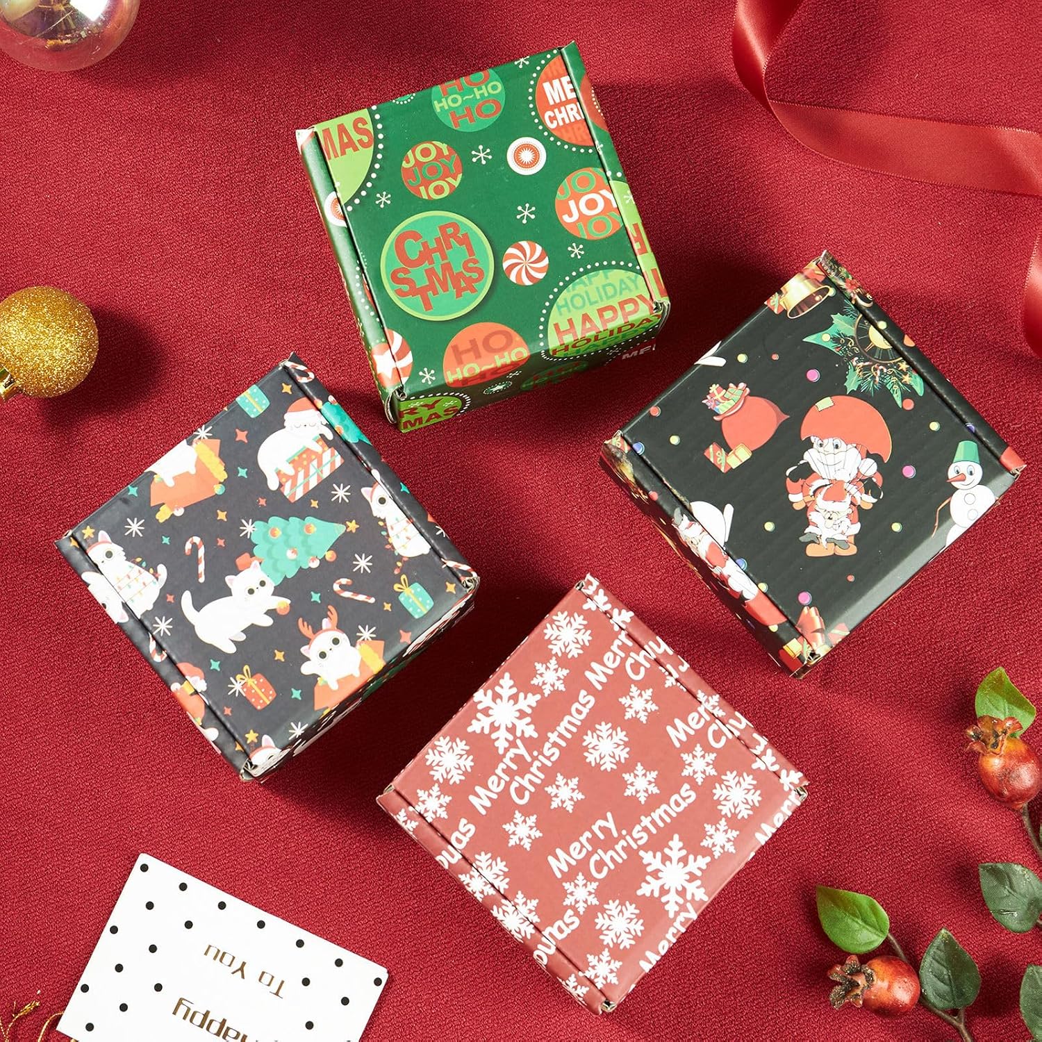 SNcek 4x4x2 Inch Small Christmas Gift Boxes, 24 Pack