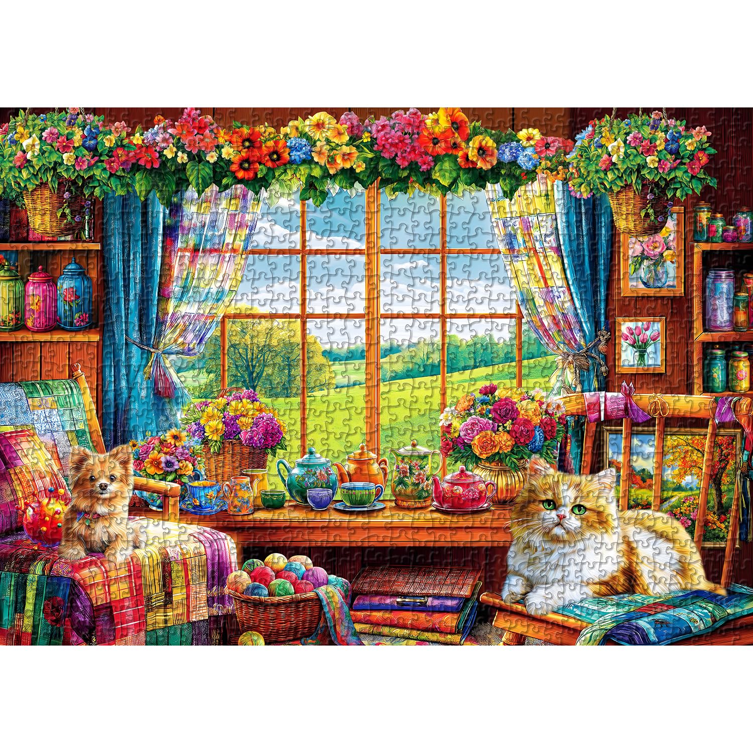 PICKFORU Flower Garden Puzzle for Adults 1000 Pieces - Nature Features Flowers, Teacups, Quilt, Dog Cat - Spring Plant Floral Challenging - Image 2