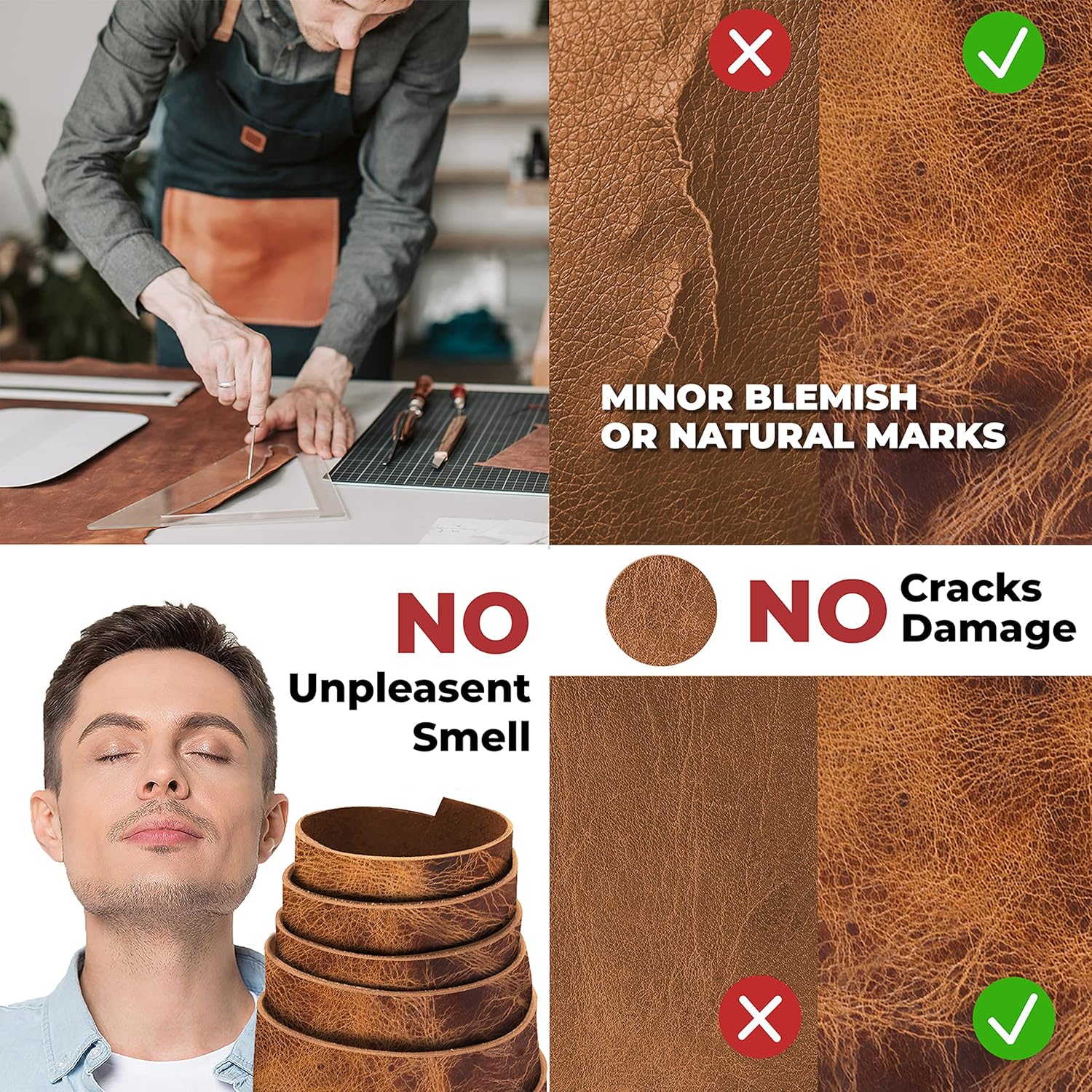 European Leather Work Buffalo Hide 8-10 oz (3-4mm) | Pre-Cut Size: 12"x24" | Vintage Tan - Full Grain Leather for Tooling, Stamping, Molding, Engraving