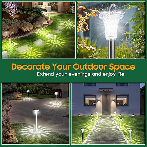 Miniatura 4 de Paquete de 12 luces solares para camino, luces solares de jardín al aire libre, impermeables, con estacas, luces LED para pasarela, iluminación de
