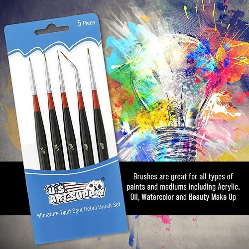 Miniatura 10 de U.S. Art Supply Juego de 8 pinceles Taklon con detalles y delineadores con mango de agarre cómodo de madera, arte, detalles, acrílico, óleo, acuarela